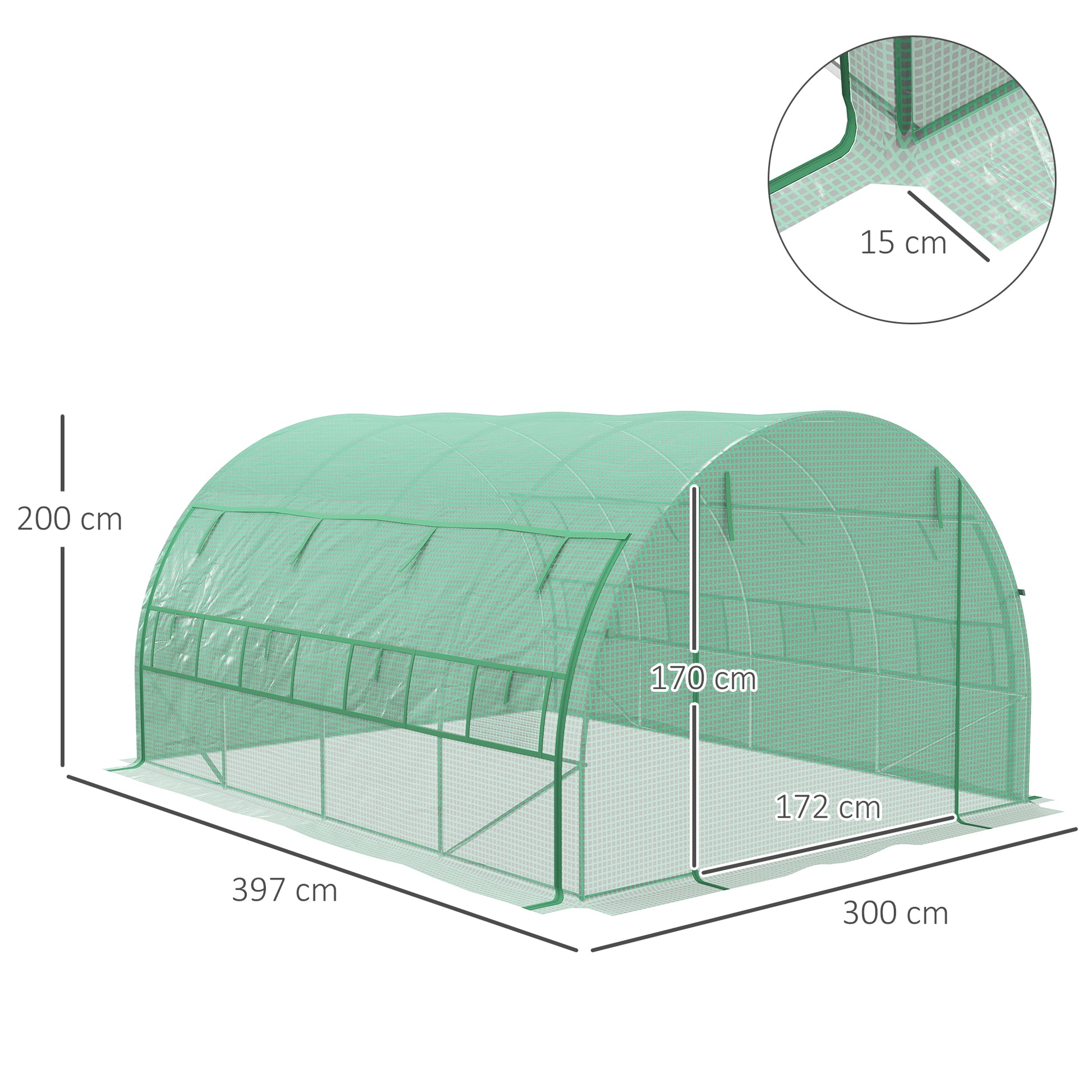 Outsunny Invernadero de Exterior 4x3x2 m Invernadero de Túnel con Puerta y 8 Ventanas de Malla Enrollables Invernadero de Huerto para Patio Jardín Verde