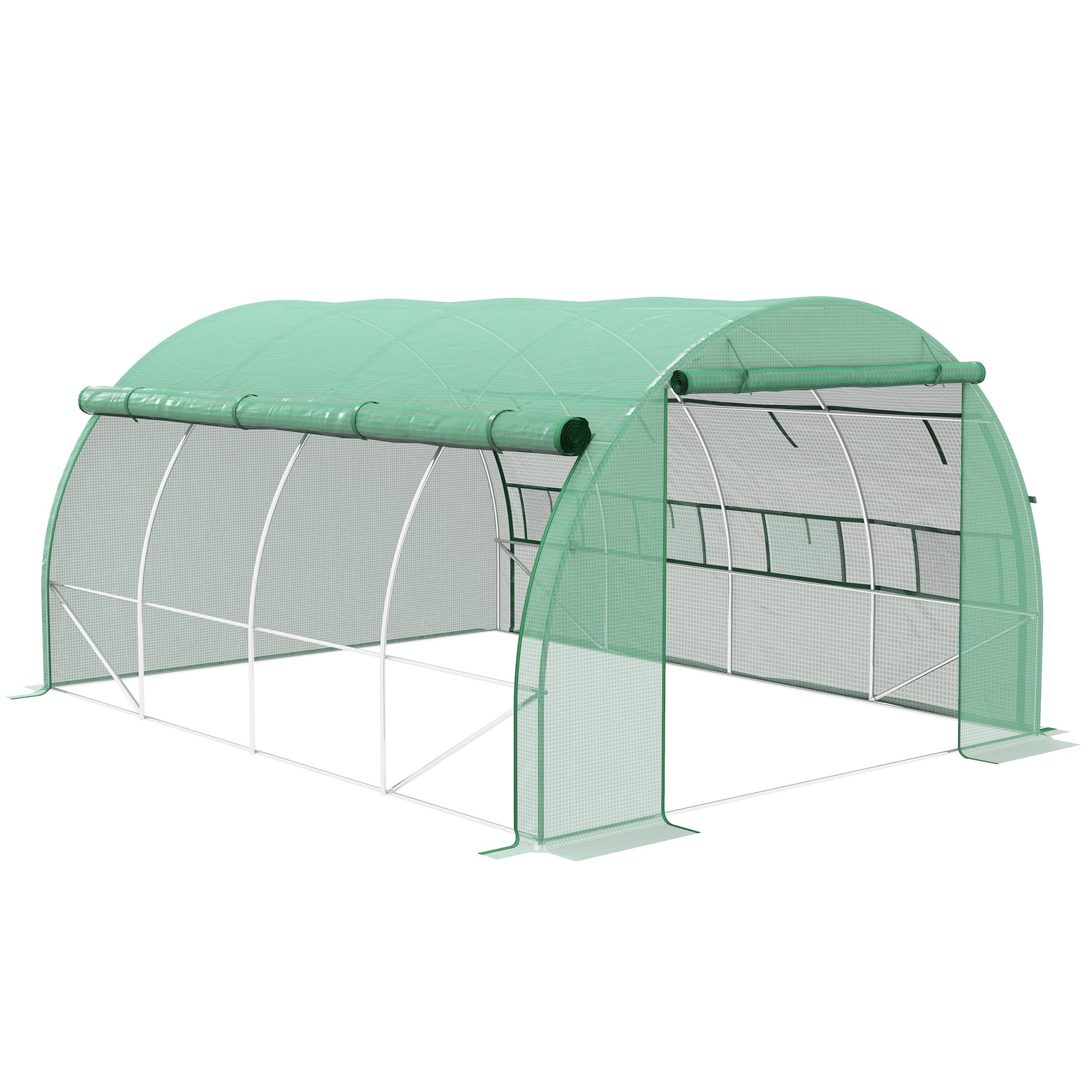 Outsunny Invernadero de Exterior 4x3x2 m Invernadero de Túnel con Puerta y 8 Ventanas de Malla Enrollables Invernadero de Huerto para Patio Jardín Verde