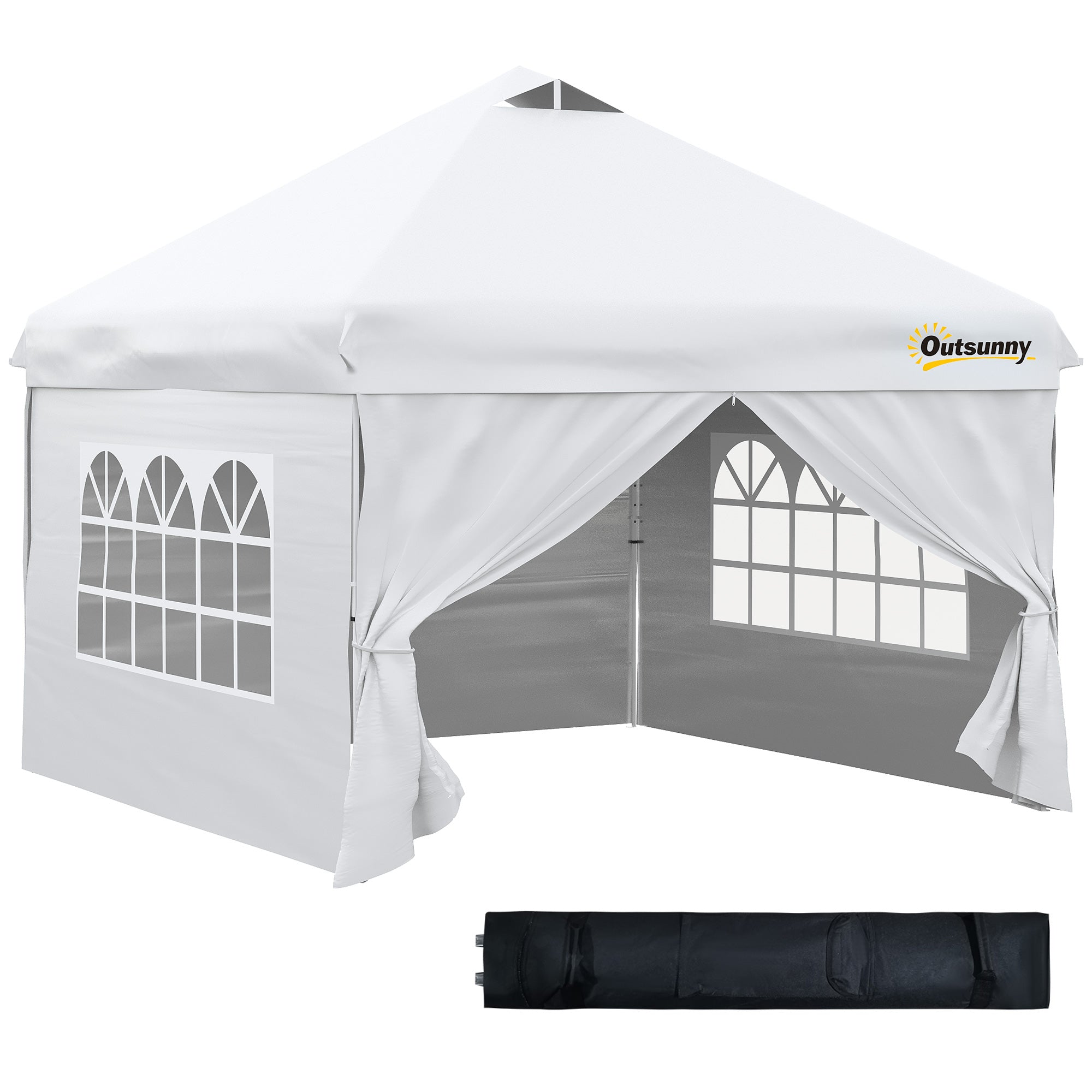 Outsunny Carpa Plegable 3x3 m con Altura Ajustable de 3 Niveles Cenador de Jardín con 4 Paredes Extraíbles 2 Ventanas 4 Sacos de Arena y Bolsa de Transporte Gazebo para Exterior Camping Blanco