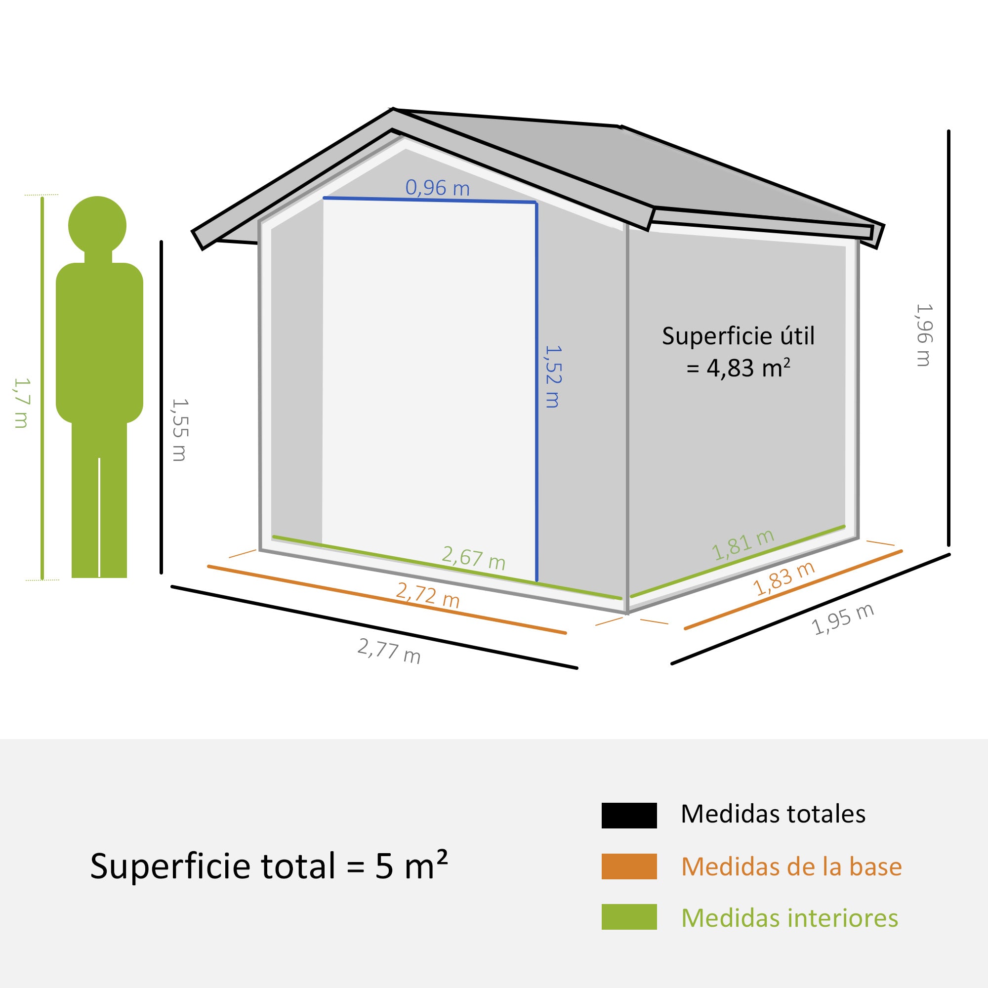 Outsunny Caseta de Jardín Exterior 4,9 m² 277x195x192 cm Cobertizo de Jardín Exterior con Puerta Corredera Techo Inclinado Base Refuerzo (Suelo NO Incluido) y 4 Ventanas Gris Oscuro