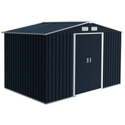 Outsunny Caseta de Jardín Exterior 4,9 m² 277x195x192 cm Cobertizo de Jardín Exterior con Puerta Corredera Techo Inclinado Base Refuerzo (Suelo NO Incluido) y 4 Ventanas Gris Oscuro