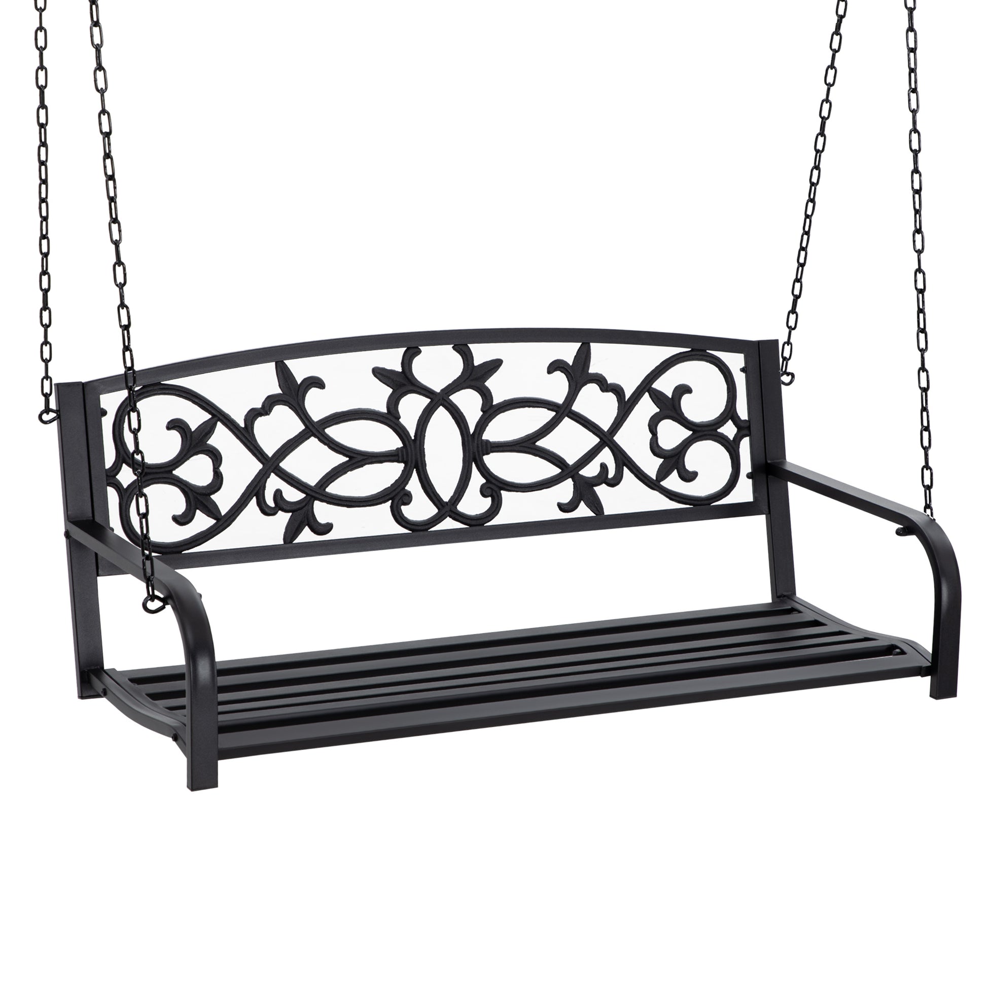 Outsunny Banco Columpio de 2 Plazas Banco Colgante de Acero con Reposabrazos Carga Máx. 240 kg para Jardín Terraza Balcón Exterior 127x59,5x52 cm Negro