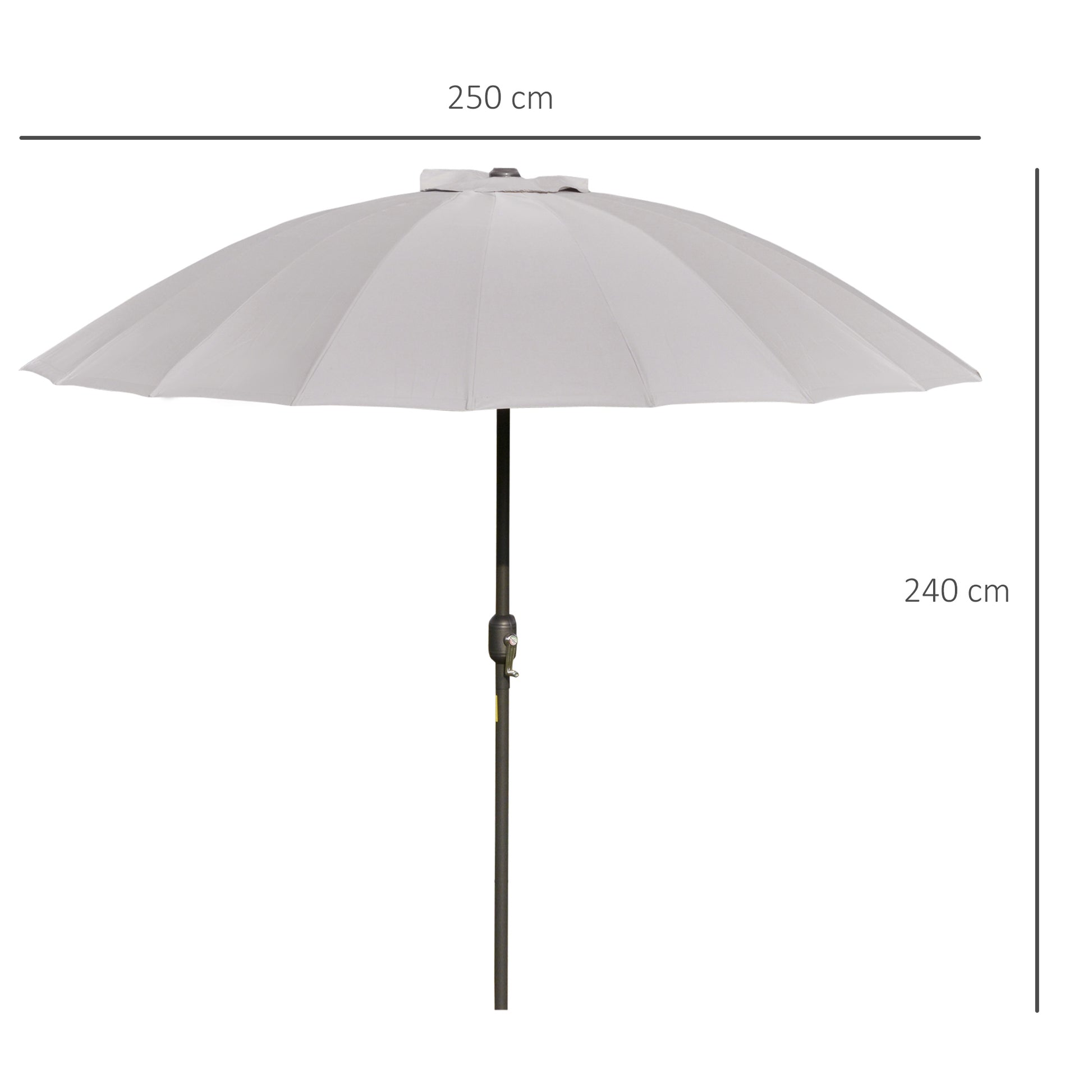 Outsunny Sombrilla Terraza Exterior Ø250 cm Sombrilla de Jardín con Ángulo Inclinable 18 Varillas y Manivela Impermeable Parasol para Patio Terraza Gris Claro