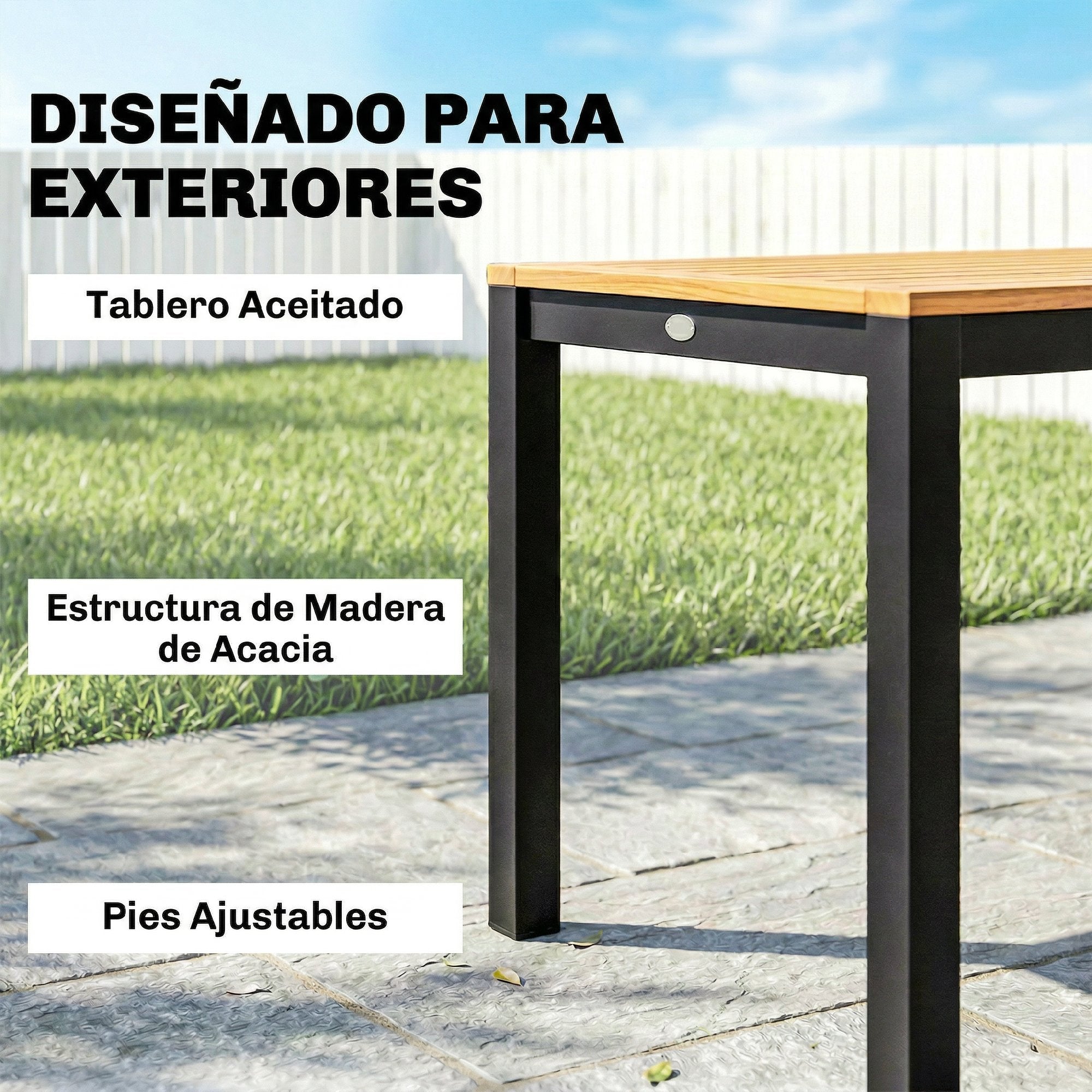 Outsunny Mesa de Comedor de Jardín de Madera de Acacia, Mesa de Terraza Exterior Rectangular 150x75x75 cm con Tablero de Listones, Orificio Sombrilla para 6 Personas, Carga 80 kg, para Patio, Natural