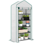 Outsunny Invernadero de Jardín de 5 Niveles Invernadero Pequeño Exterior con Puerta Enrollable con Cremallera Anti-UV Diseño Ensanchado y Estantes para Cultivo de Plantas Flores 90x49x193 cm Blanco