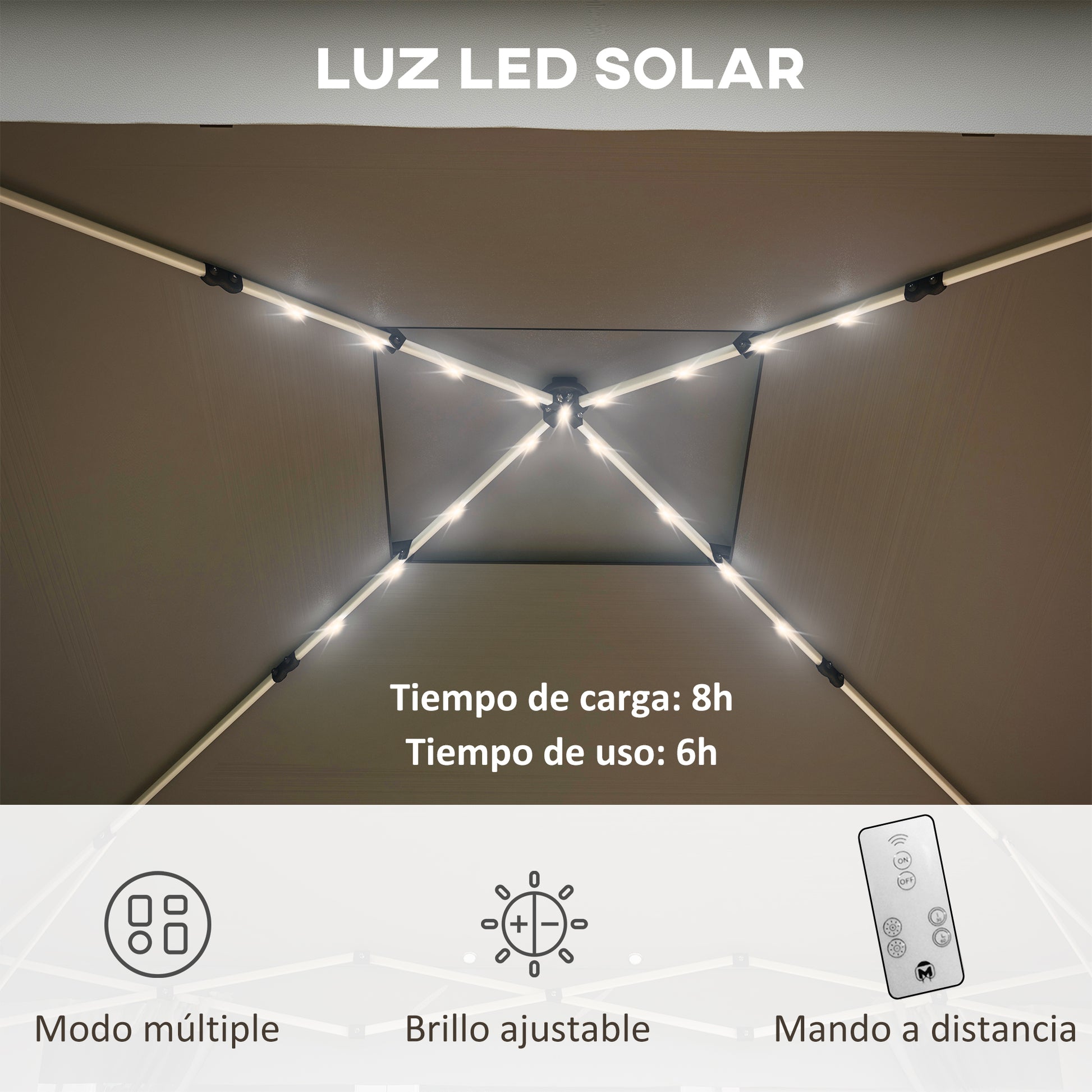 Outsunny Carpa Plegable 3x3 m Cenador de Jardín con 20 Luces LED Solares Doble Techo 4 Mosquiteras Altura Ajustable Mando a Distancia y Bolsa de Transporte para Jardín Patio Fiestas Gris