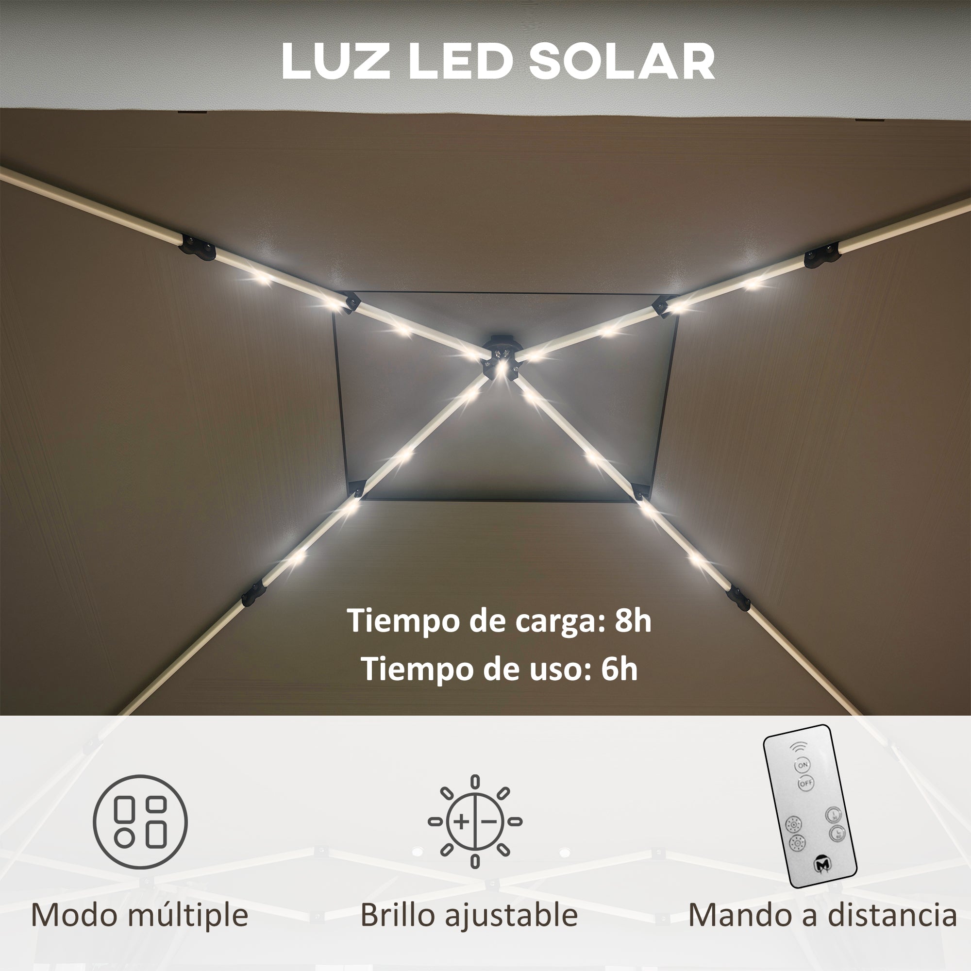 Outsunny Carpa Plegable 3x3 m Cenador de Jardín con 20 Luces LED Solares Doble Techo 4 Mosquiteras Altura Ajustable Mando a Distancia y Bolsa de Transporte para Jardín Patio Fiestas Gris