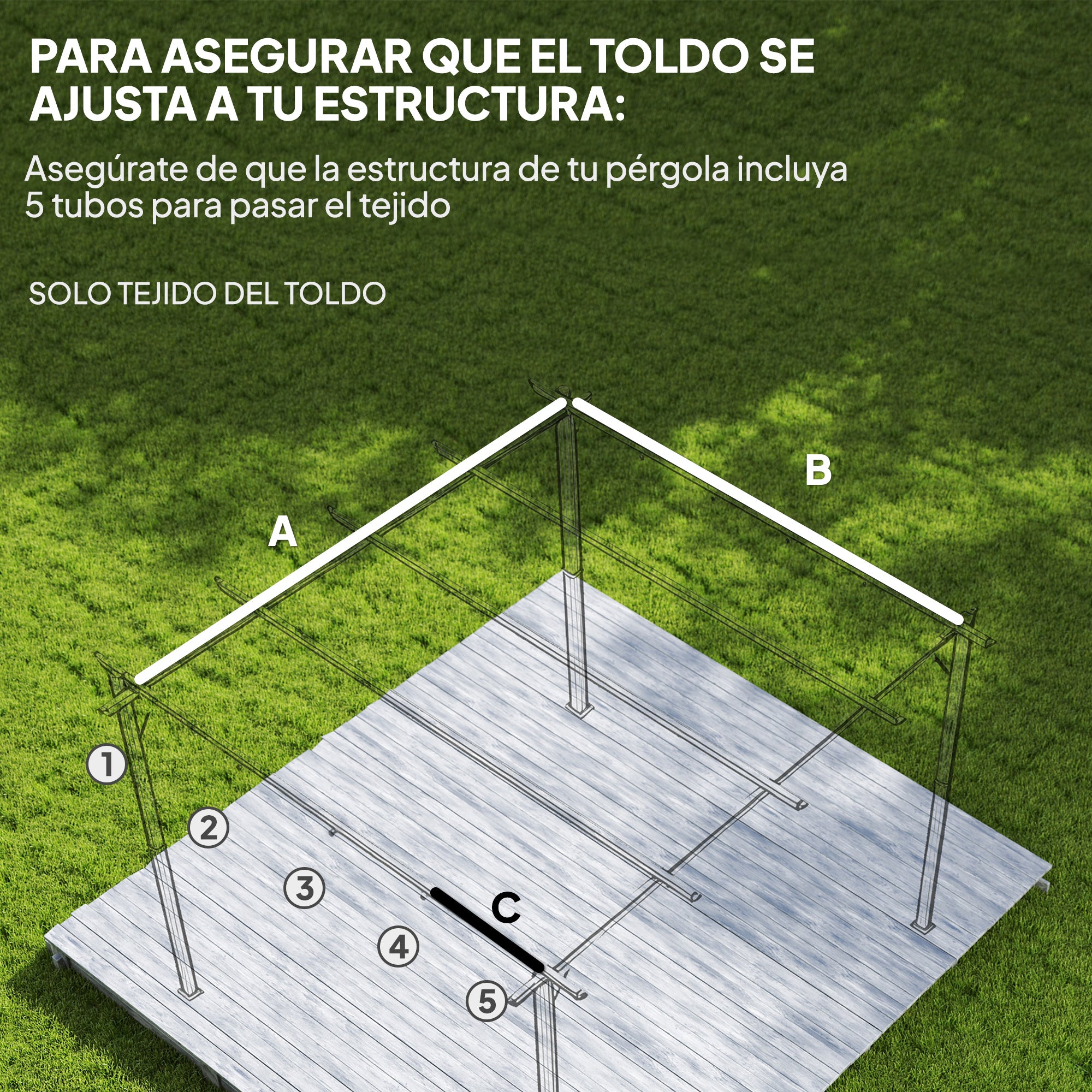 Outsunny Techo de Pérgola 3x2,5 m, Techo de Repuesto Retráctil para Marco de Pérgola de 3x2 m, UV30+, Toldo de Tela Solo para Cenador Jardín con 8 Orificios de Drenaje, Café