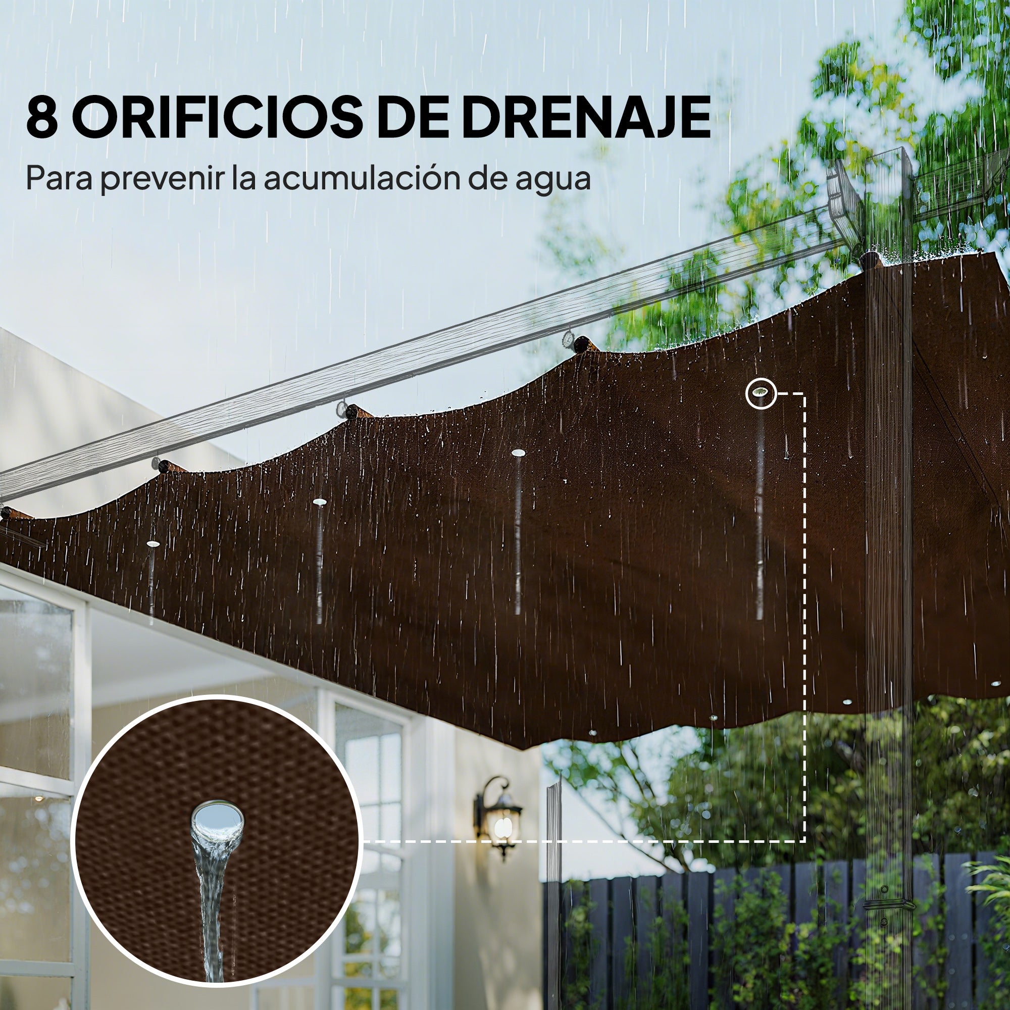 Outsunny Techo de Pérgola 3x2,5 m, Techo de Repuesto Retráctil para Marco de Pérgola de 3x2 m, UV30+, Toldo de Tela Solo para Cenador Jardín con 8 Orificios de Drenaje, Café
