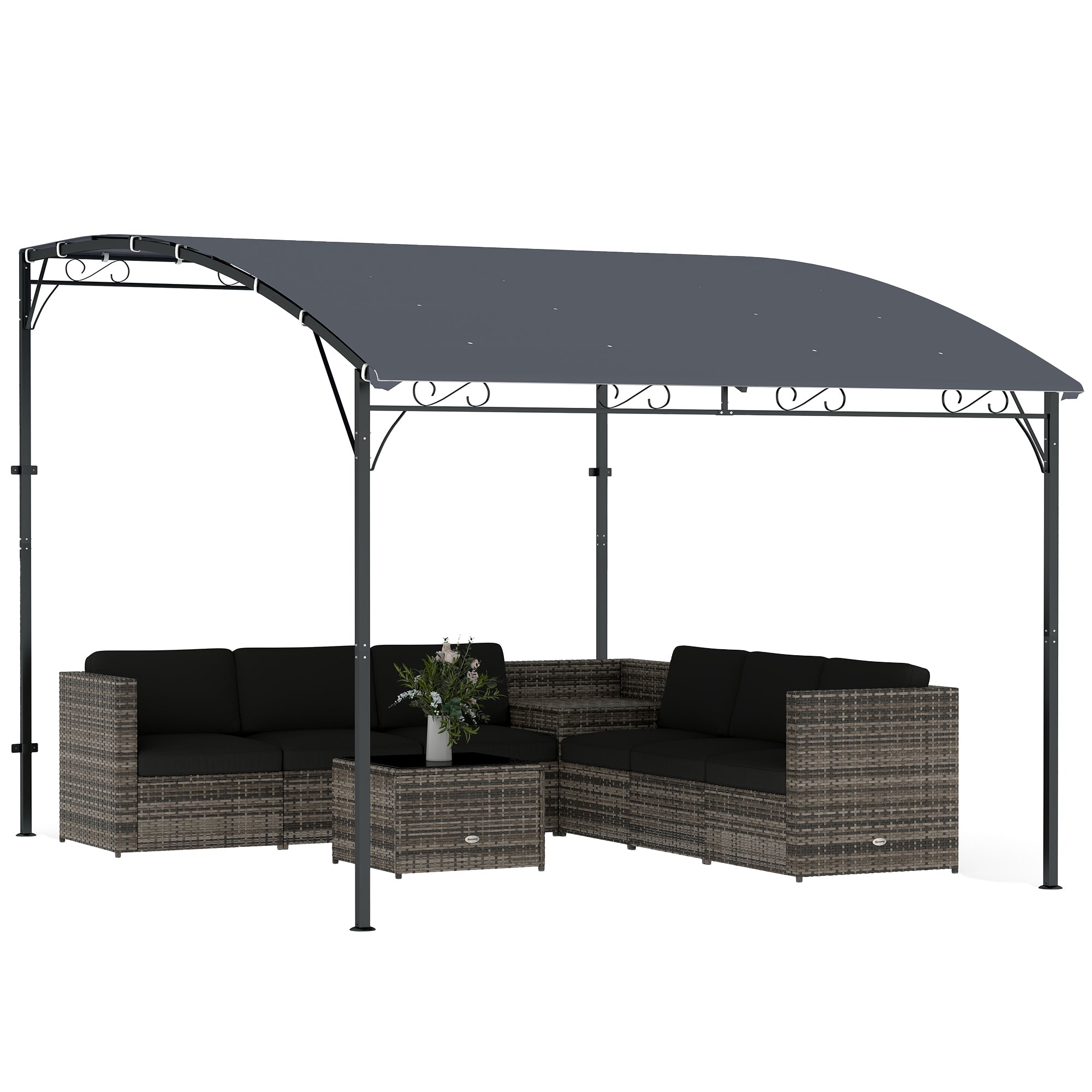 Outsunny Pérgola de Pared de Jardín 2,8x3,8 m, Cenador de Jardín con Techo Inclinado, Orificios de Drenaje y Estructura Metálica, Resistente a la Intemperie, para Patio, Terraza, Balcón, Gris