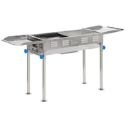 Outsunny Barbacoa de Carbón de Acero Inoxidable Portátil con Altura Ajustable 2 Estantes Plancha y Parrillas al Aire Libre para BBQ Camping Picnics 120x31x60-70 cm Plata