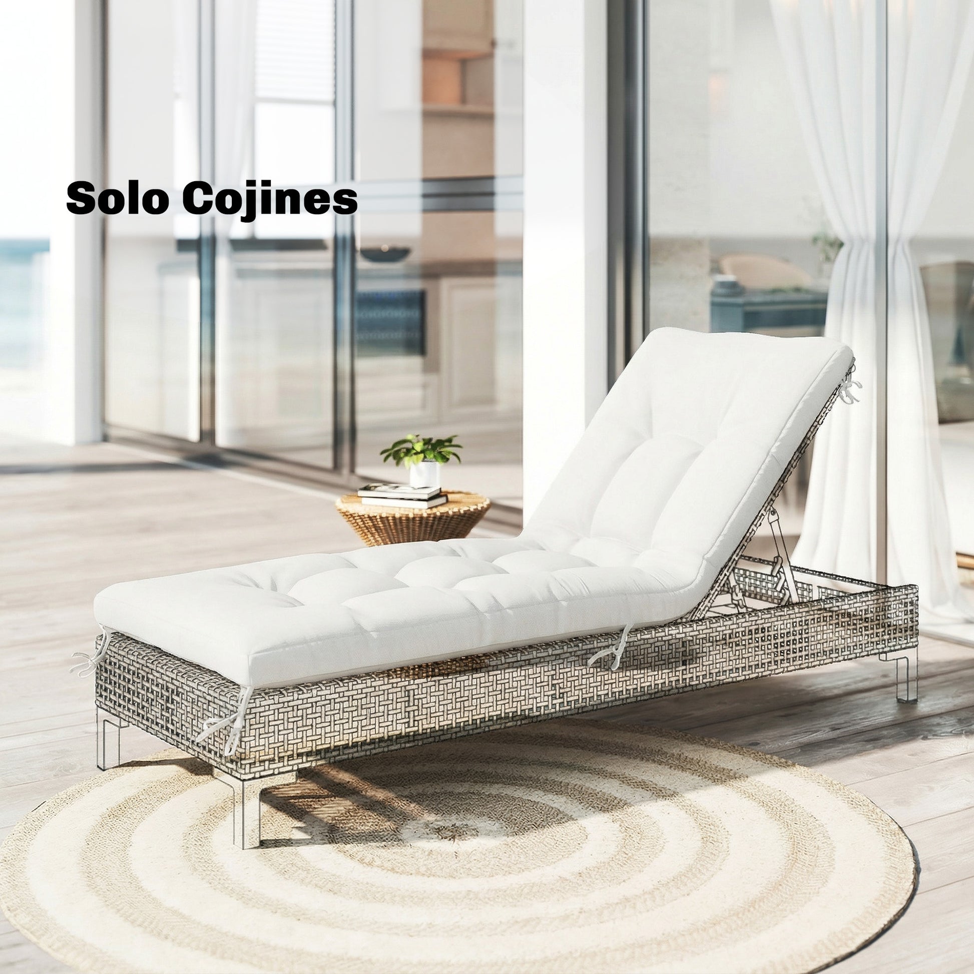 Outsunny Cojín para Banco Exterior, Cojín para Banco y Tumbona de Jardín con Correas de Sujeción, Protección UV50+, Rebote Lento, para Interior y Exterior, 198x65x13 cm, Crema