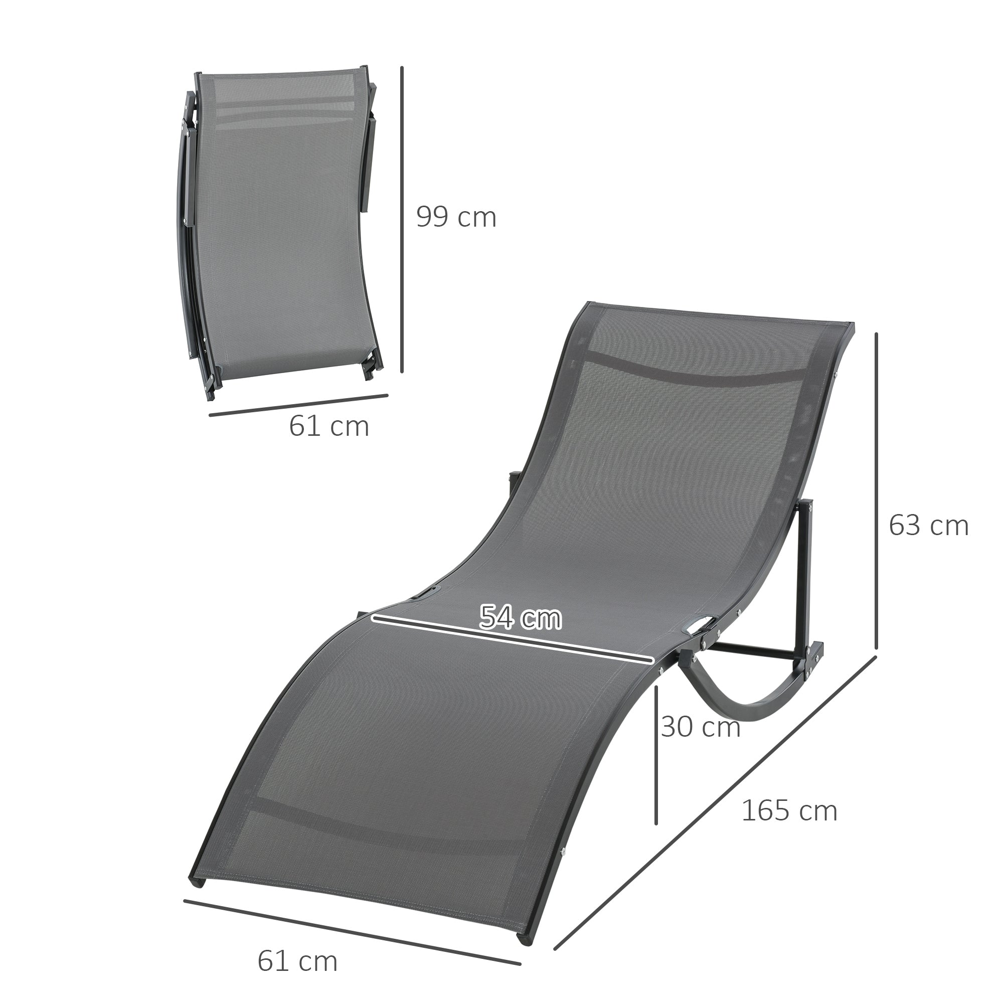 Outsunny Juego de 2 Tumbonas Plegables Tumbonas de Jardín con Marco de Aluminio en Forma de S Carga de 120 kg para Piscina Patio Terraza 165x61x63 cm Gris Oscuro