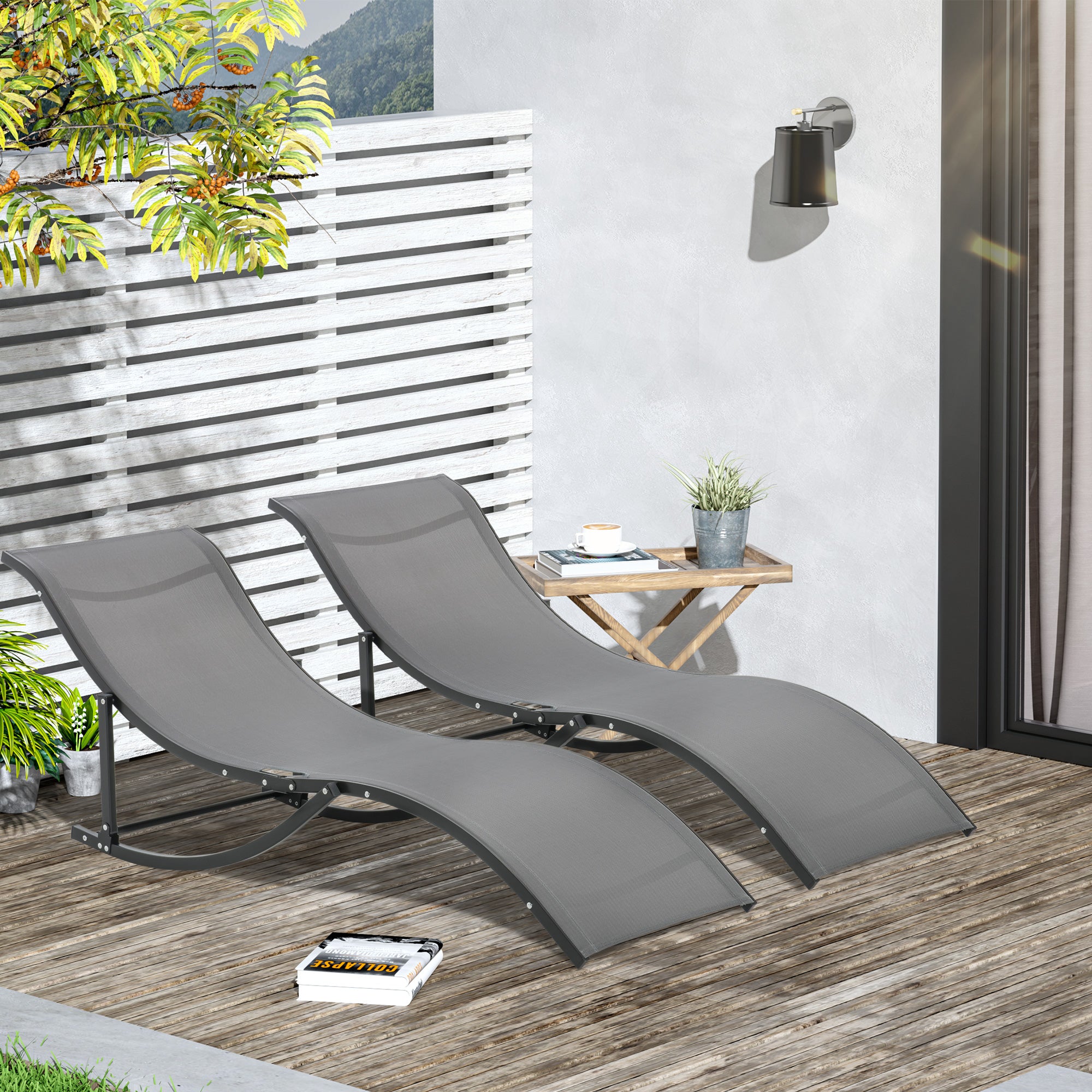 Outsunny Juego de 2 Tumbonas Plegables Tumbonas de Jardín con Marco de Aluminio en Forma de S Carga de 120 kg para Piscina Patio Terraza 165x61x63 cm Gris Oscuro