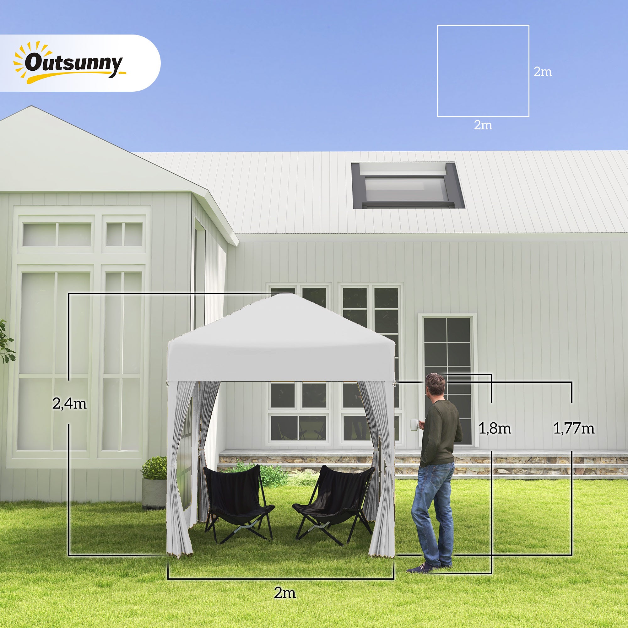 Outsunny Carpa Plegable Pop-up Gazebo 2x2 m Cenador Plegable con 4 Paredes Laterales Anti-UV y Bolsa de Transporte para Camping Fiestas Blanco