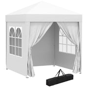 Outsunny Carpa Plegable Pop-up Gazebo 2x2 m Cenador Plegable con 4 Paredes Laterales Anti-UV y Bolsa de Transporte para Camping Fiestas Blanco