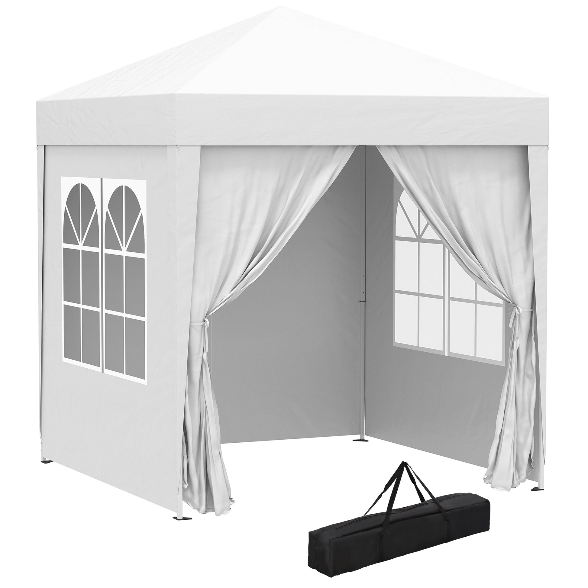 Outsunny Carpa Plegable Pop-up Gazebo 2x2 m Cenador Plegable con 4 Paredes Laterales Anti-UV y Bolsa de Transporte para Camping Fiestas Blanco