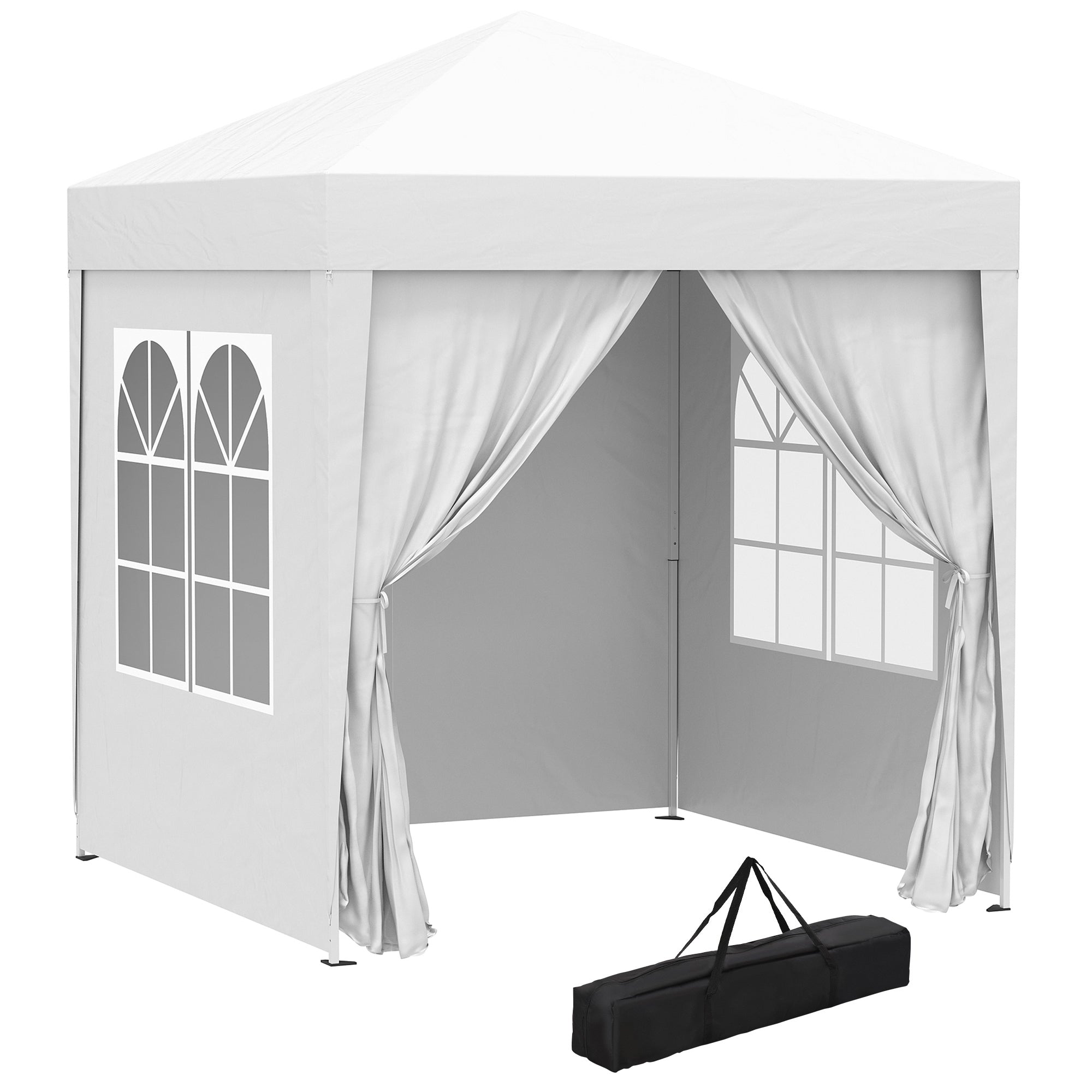 Outsunny Carpa Plegable Pop-up Gazebo 2x2 m Cenador Plegable con 4 Paredes Laterales Anti-UV y Bolsa de Transporte para Camping Fiestas Blanco
