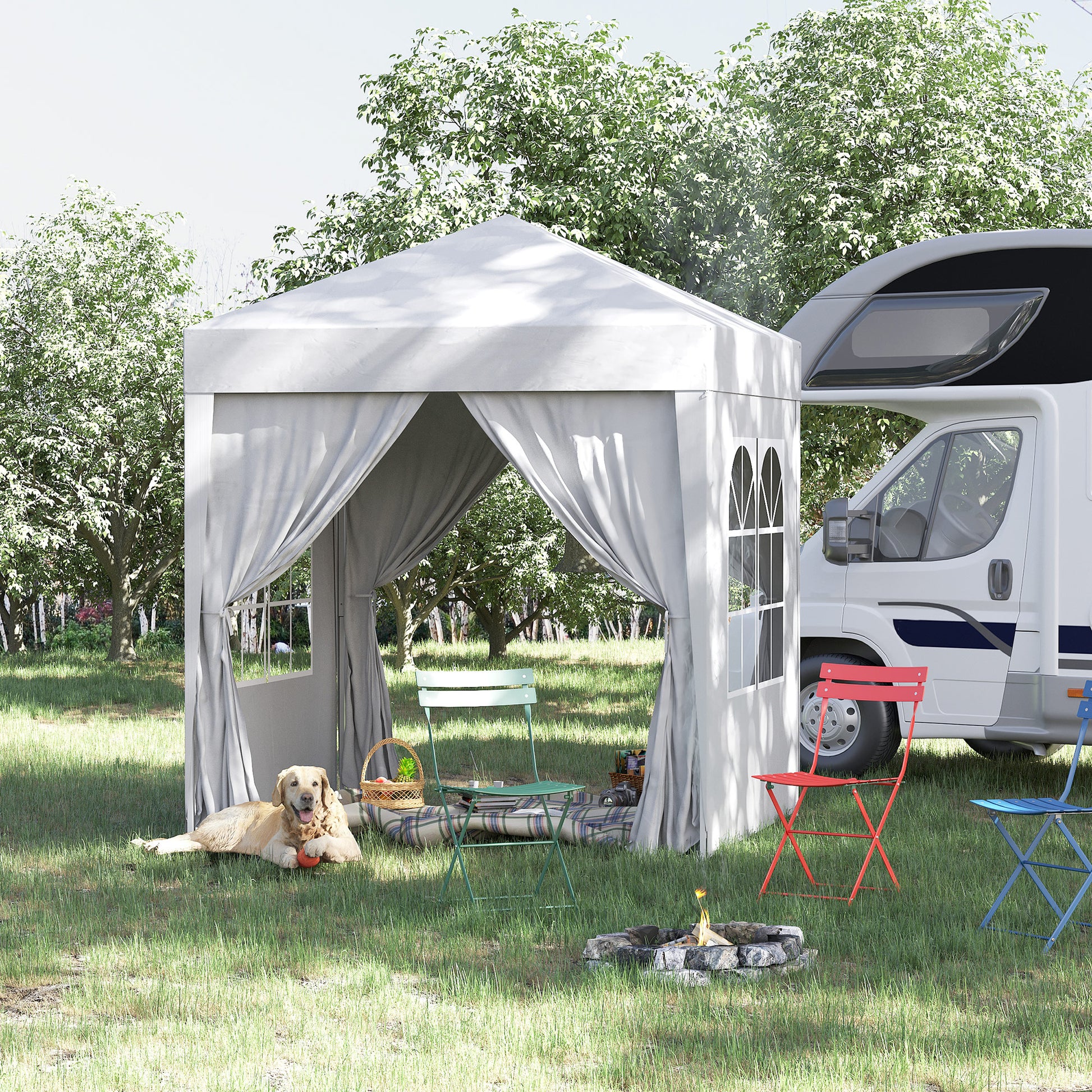 Outsunny Carpa Plegable Pop-up Gazebo 2x2 m Cenador Plegable con 4 Paredes Laterales Anti-UV y Bolsa de Transporte para Camping Fiestas Blanco