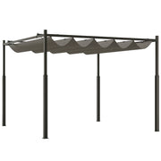 Outsunny Pérgola de Jardín 3x3 m con Techo Retráctil y Accesorio Magnético, Cenador de Jardín con Protección UV30+, Columnas Metálicas y Ganchos, Pabellón para Patio, Terraza, Exterior, Gris