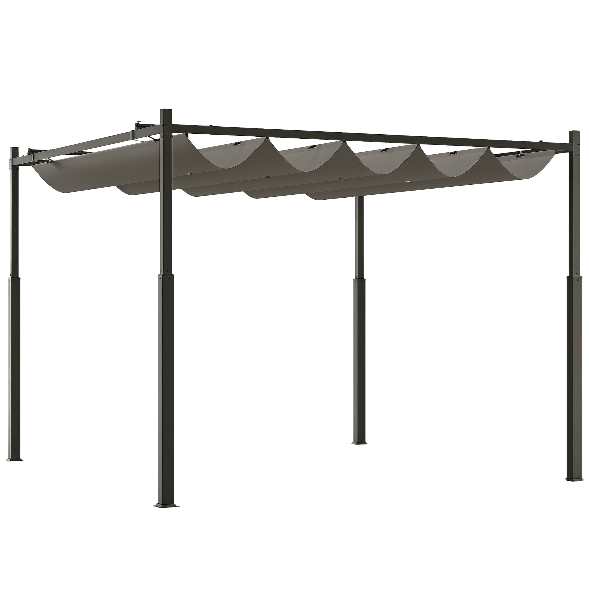 Outsunny Pérgola de Jardín 3x3 m con Techo Retráctil y Accesorio Magnético, Cenador de Jardín con Protección UV30+, Columnas Metálicas y Ganchos, Pabellón para Patio, Terraza, Exterior, Gris