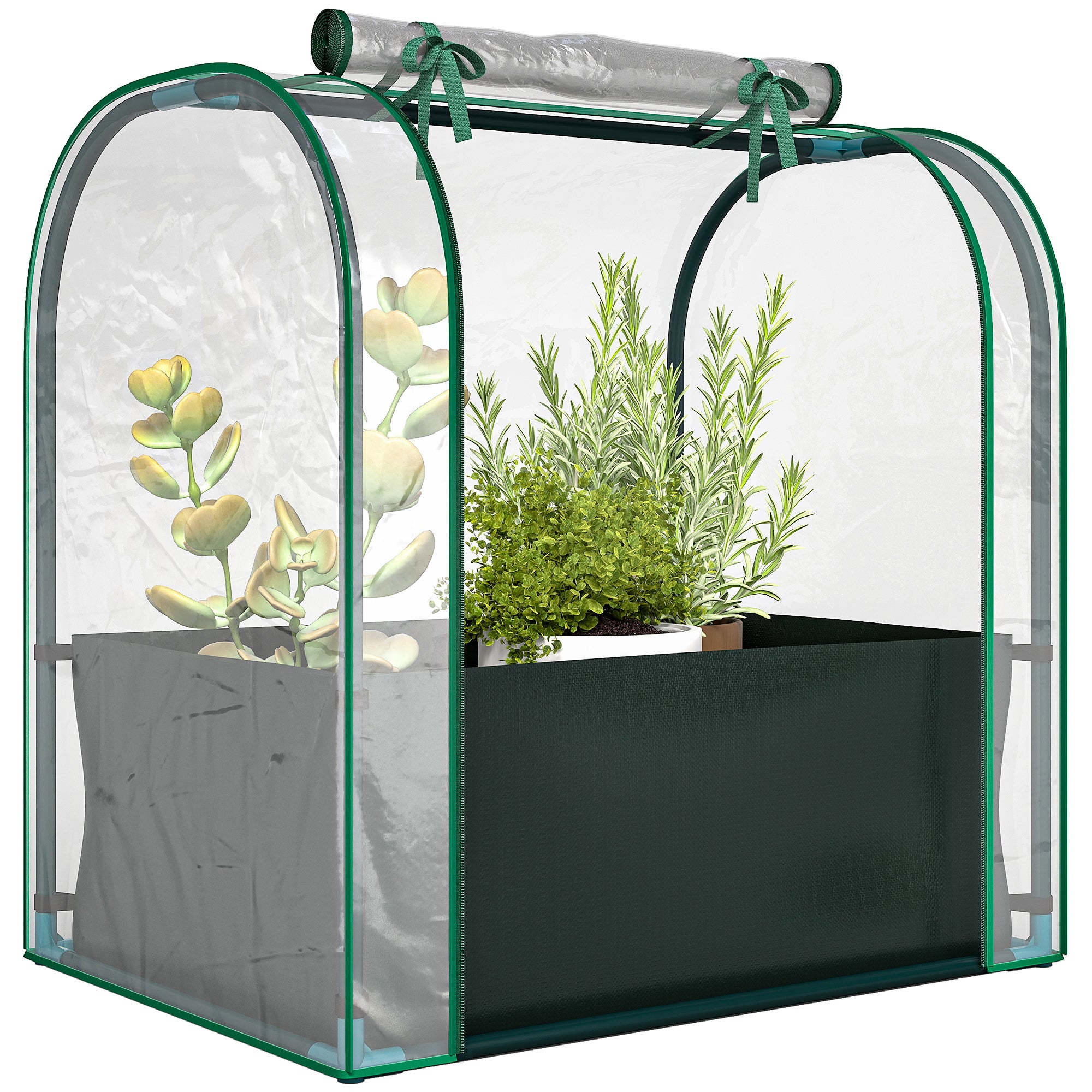 Outsunny Mini Invernadero con Bolsa para Plantar, 68x50x70 cm, Invernadero Pequeño Portátil para Interior y Exterior con Puerta Enrollable, Marco Acero, Impermeable, para Jardín, Balcón o Patio, Verde