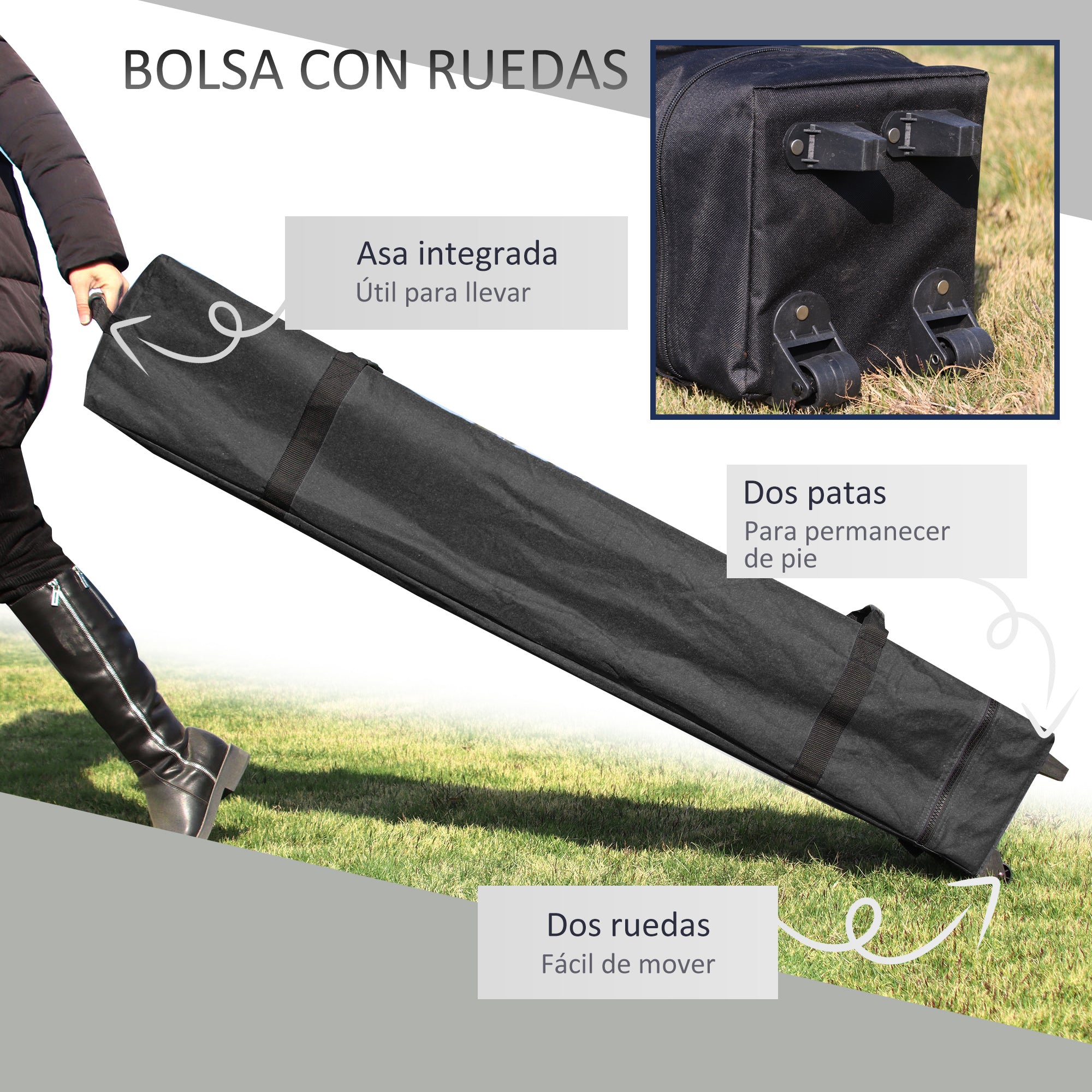 Outsunny Cenador Plegable Pop-UP 2,5x2,5x2,68 m Carpa de Jardín Protección UV 50+ Ajustable en Altura con 4 Bolsas de Arena y Bolsa de Transporte para Camping Fiestas Patio Blanco