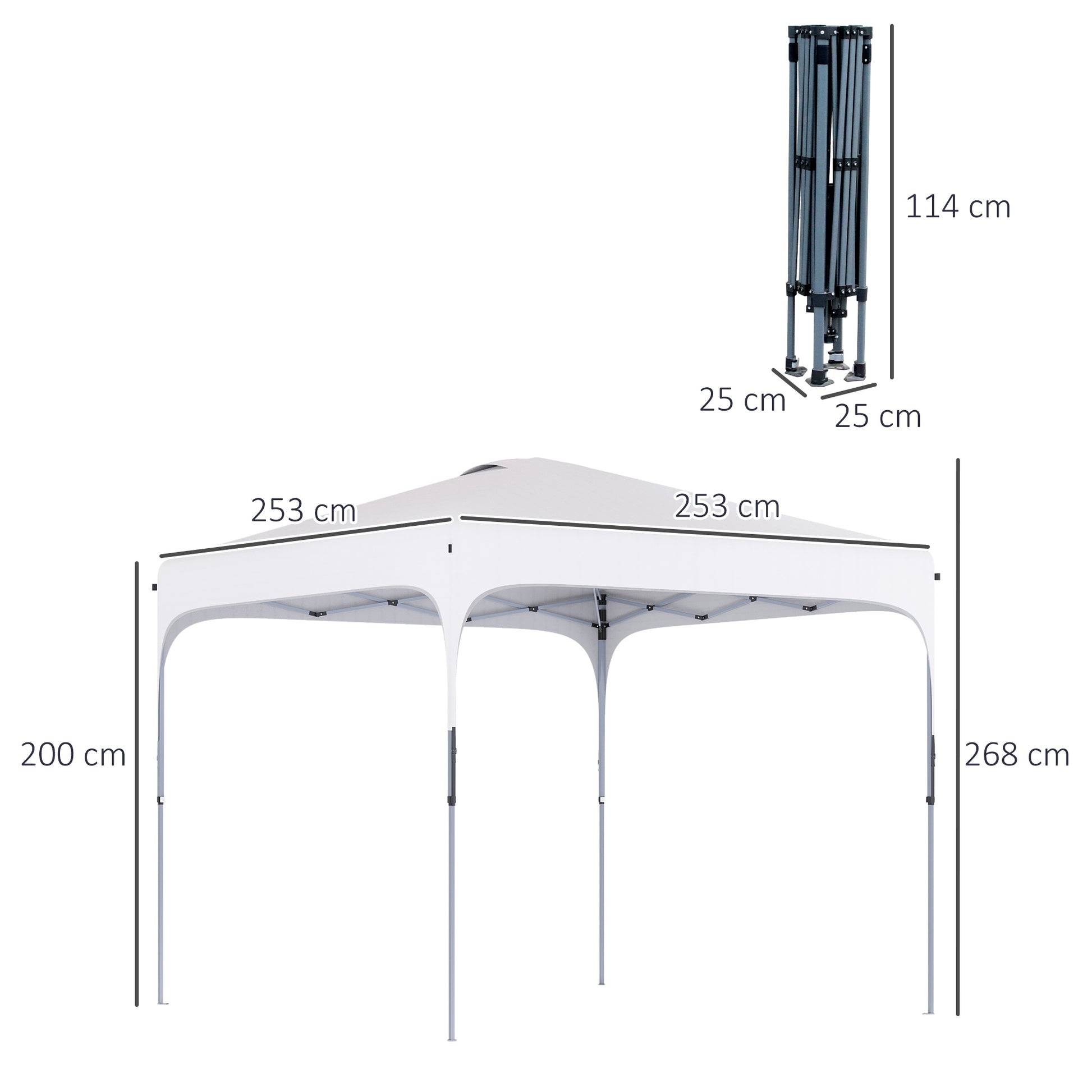 Outsunny Cenador Plegable Pop-UP 2,5x2,5x2,68 m Carpa de Jardín Protección UV 50+ Ajustable en Altura con 4 Bolsas de Arena y Bolsa de Transporte para Camping Fiestas Patio Blanco
