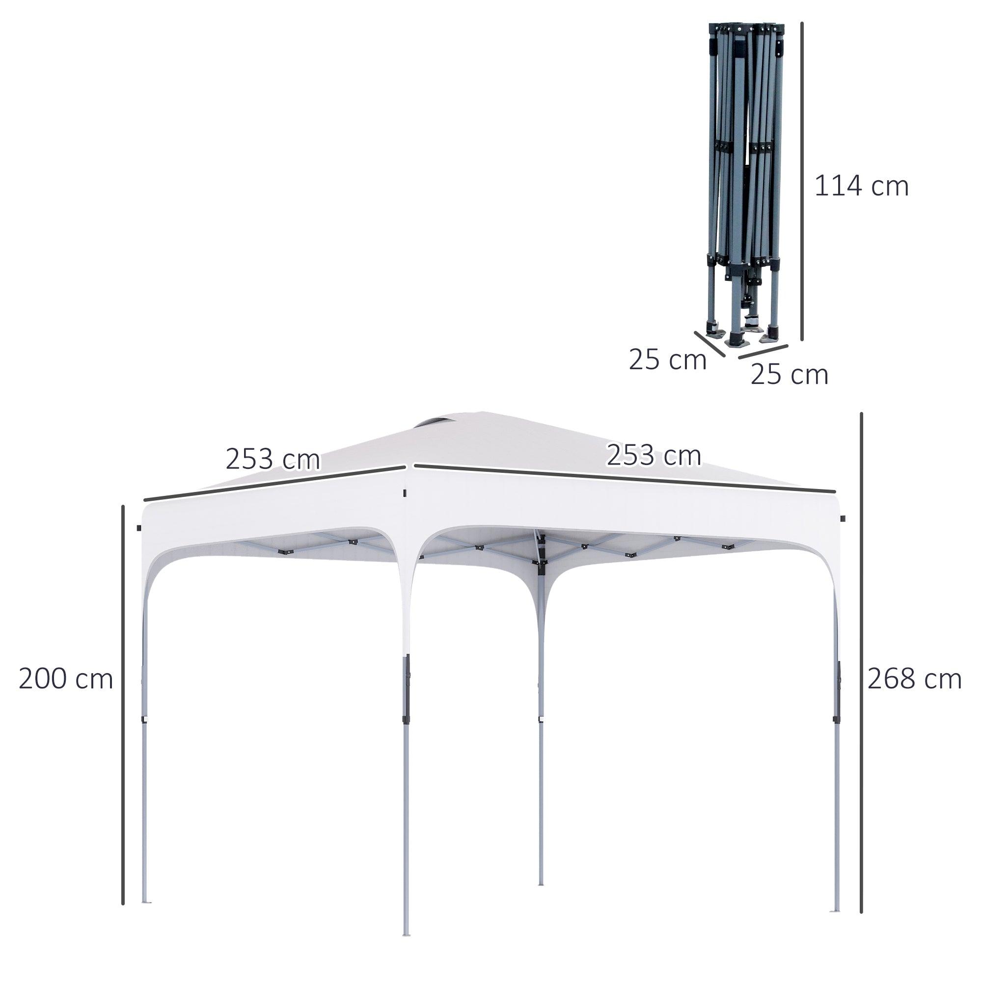 Outsunny Cenador Plegable Pop-UP 2,5x2,5x2,68 m Carpa de Jardín Protección UV 50+ Ajustable en Altura con 4 Bolsas de Arena y Bolsa de Transporte para Camping Fiestas Patio Blanco