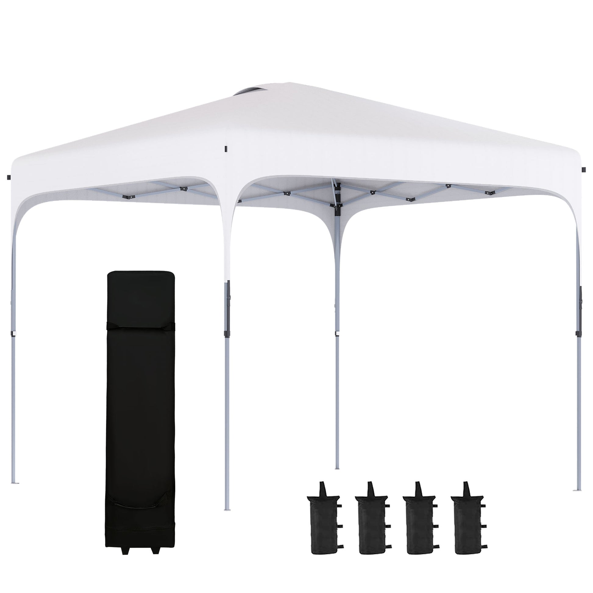 Outsunny Cenador Plegable Pop-UP 2,5x2,5x2,68 m Carpa de Jardín Protección UV 50+ Ajustable en Altura con 4 Bolsas de Arena y Bolsa de Transporte para Camping Fiestas Patio Blanco