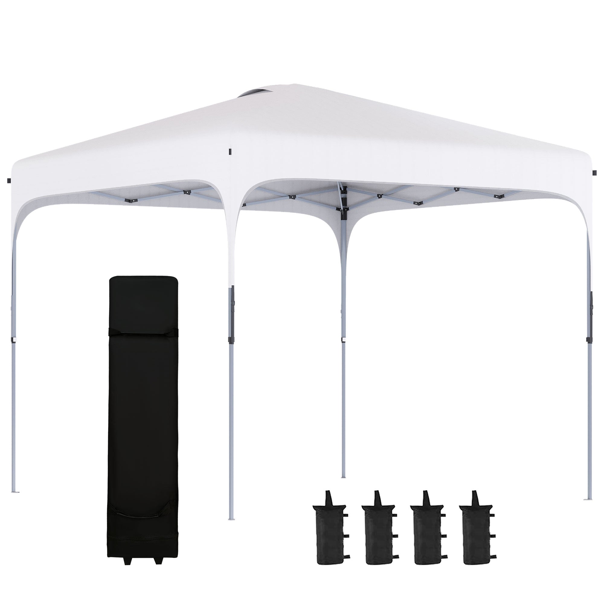 Outsunny Cenador Plegable Pop-UP 2,5x2,5x2,68 m Carpa de Jardín Protección UV 50+ Ajustable en Altura con 4 Bolsas de Arena y Bolsa de Transporte para Camping Fiestas Patio Blanco