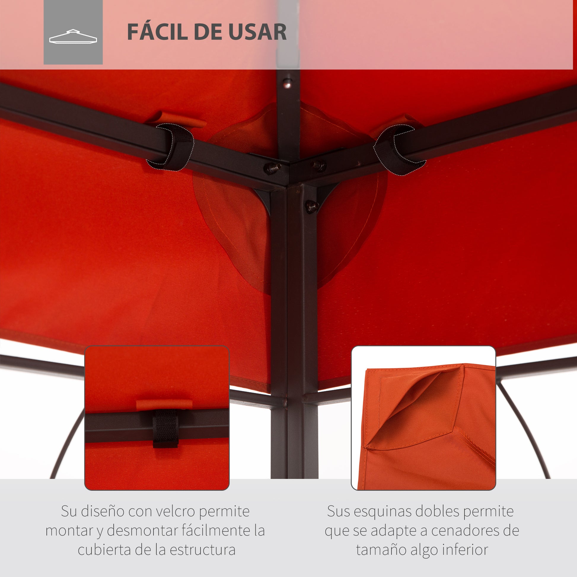 Outsunny Techo de Repuesto para Cenador 4x3 m Cubierta de Repuesto con Techo Doble 10 Orificios de Drenaje y Protección UV Toldo de Recambio para Pabellón Gazebo Rojo