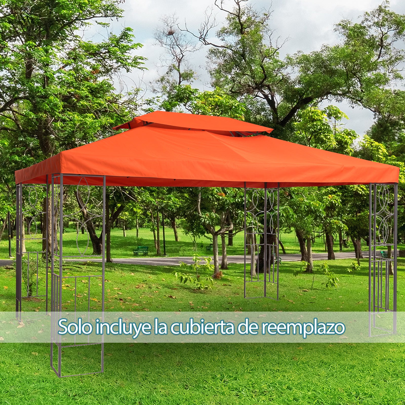 Outsunny Techo de Repuesto para Cenador 4x3 m Cubierta de Repuesto con Techo Doble 10 Orificios de Drenaje y Protección UV Toldo de Recambio para Pabellón Gazebo Rojo