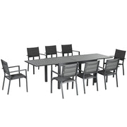 Outsunny Conjunto de Muebles de Jardín de 9 Piezas Marco de Aluminio Juegos de Comedor de Jardín con Mesa Extensible y 8 Sillas Apilables para Terraza Patio Gris
