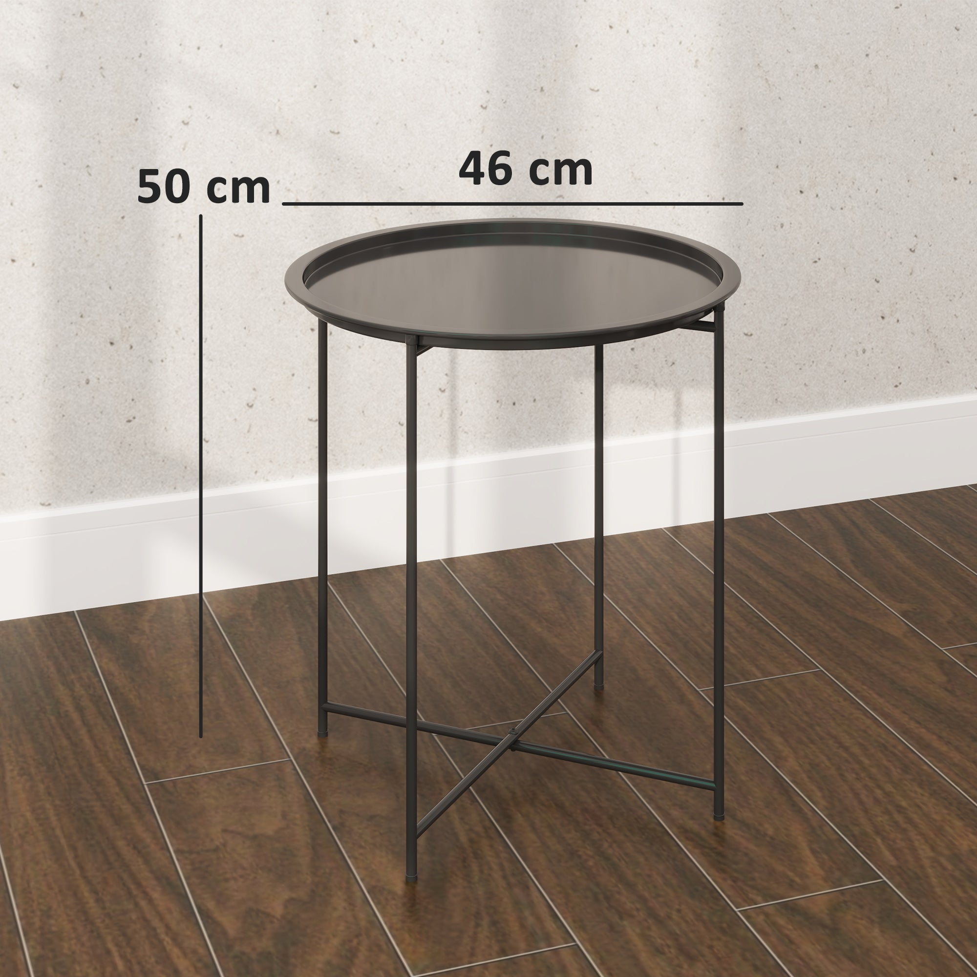 Outsunny Mesa Auxiliar Redonda Mesa de Jardín Exterior con Bandeja Extraíble Patas Plegables Mesa para Exterior Terraza Patio Ø46x50 cm Negro