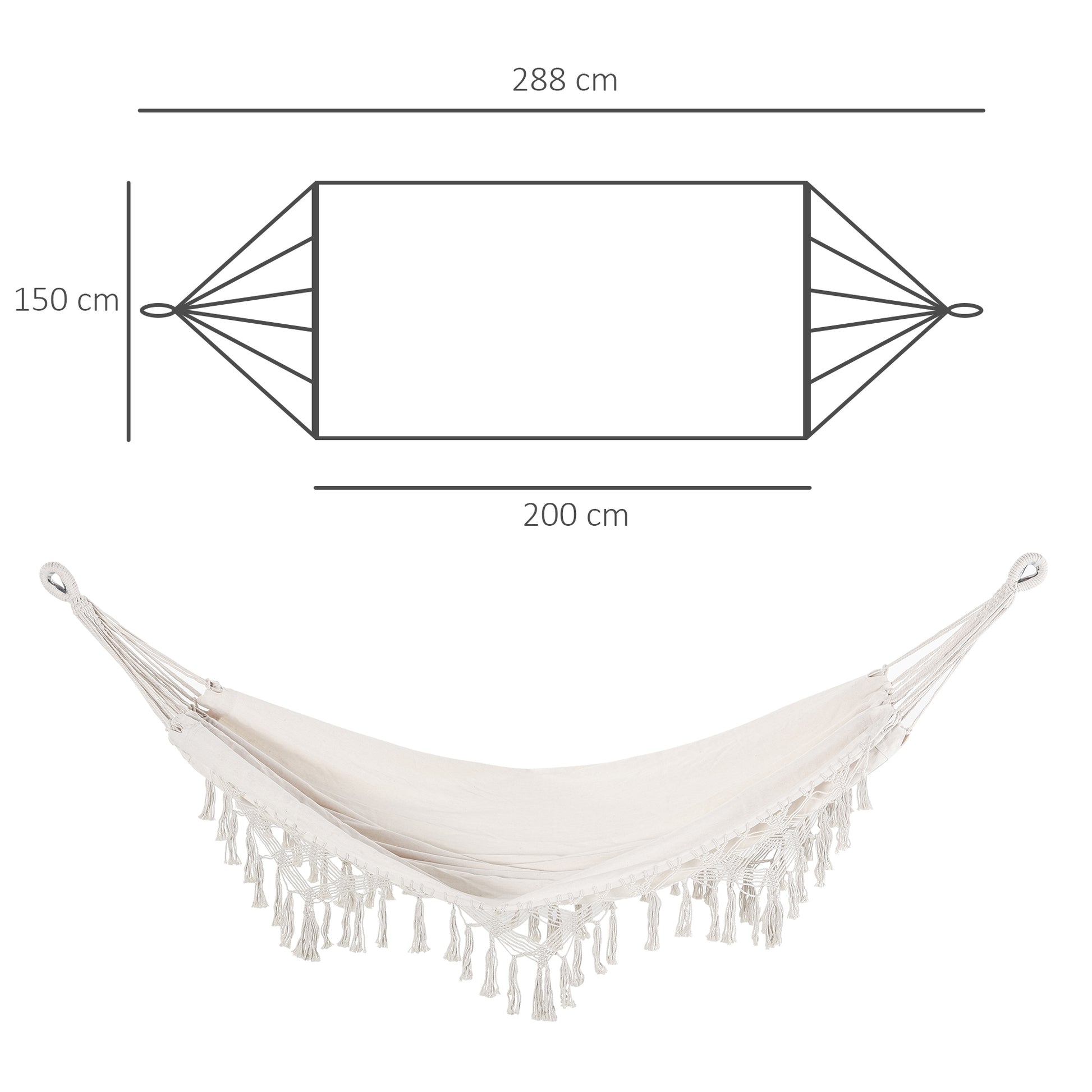 Outsunny Hamaca Colgante 288x150 cm Hamaca de Jardín de Estilo Boho con Bolsa de Transporte Carga 120 kg Hamaca para Patio Terraza Balcón Camping Crema