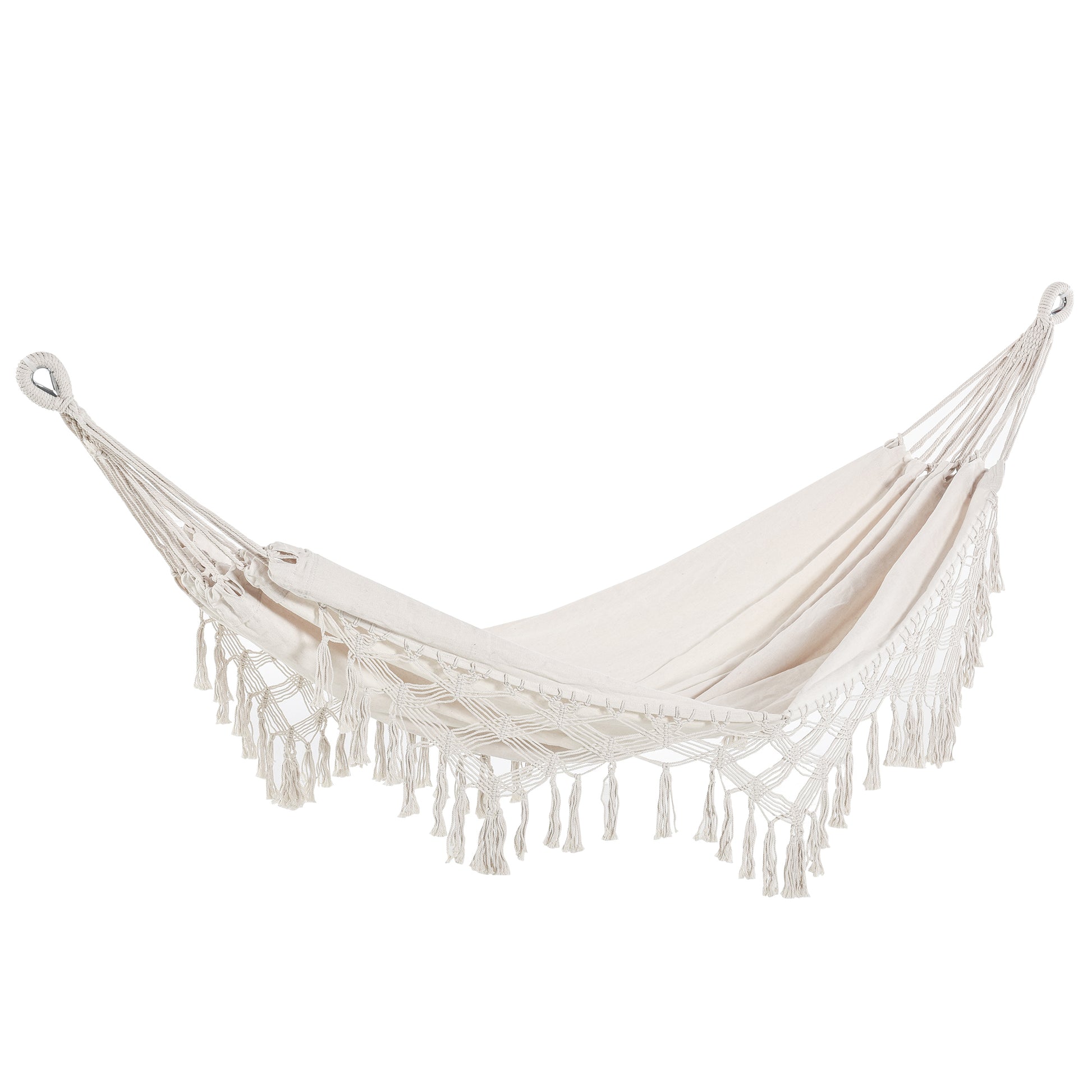 Outsunny Hamaca Colgante 288x150 cm Hamaca de Jardín de Estilo Boho con Bolsa de Transporte Carga 120 kg Hamaca para Patio Terraza Balcón Camping Crema
