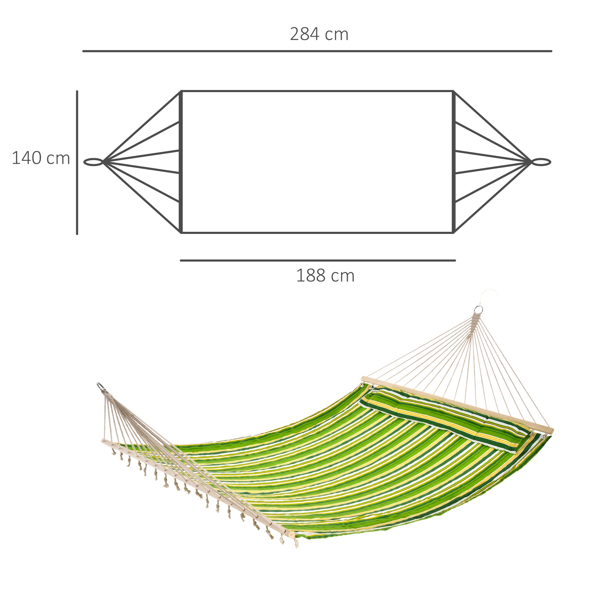 Outsunny Hamaca Colgante de Algodón para Jardín Camping Playa Picnic con Almohadilla 188x140cm con Carga de 180 kg