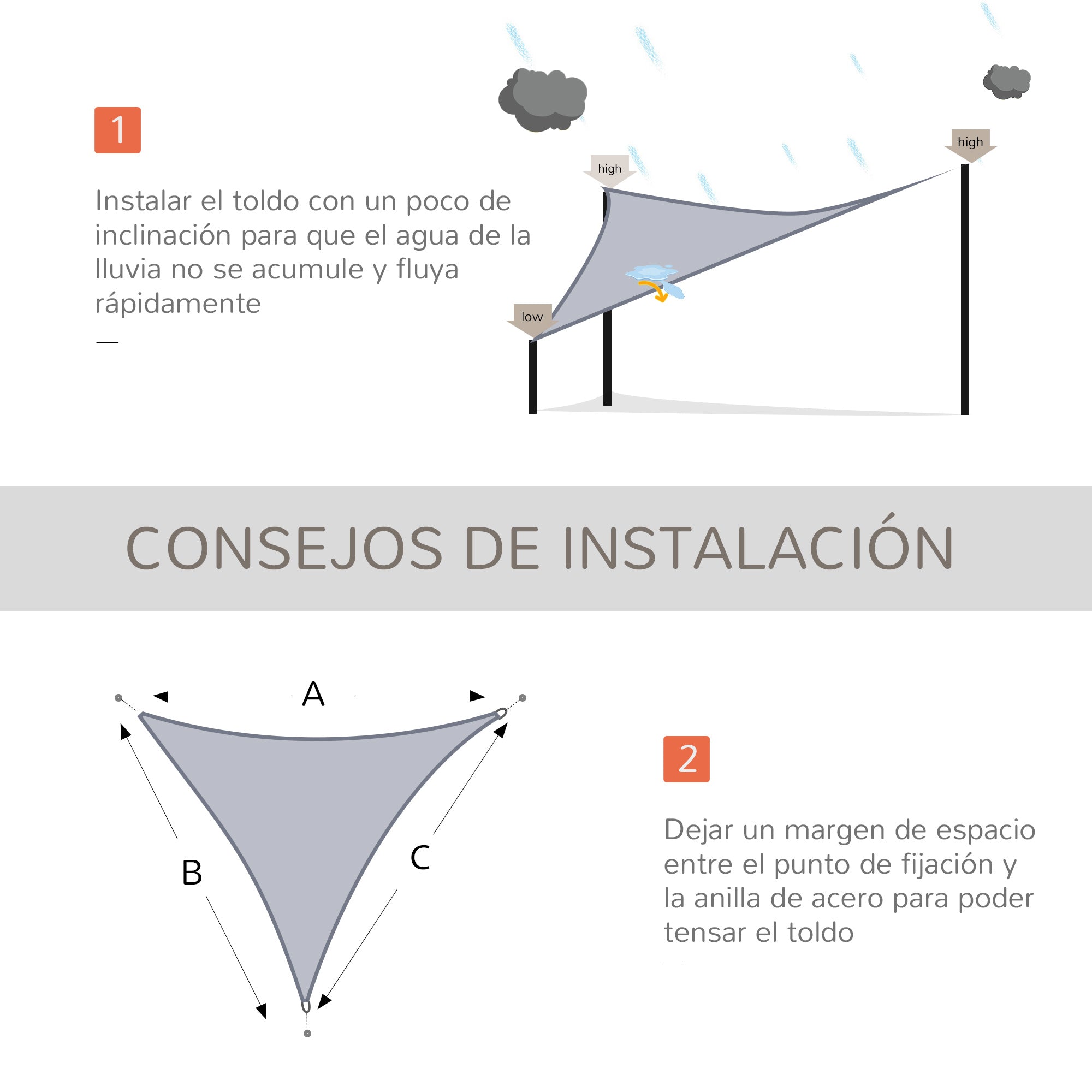 Outsunny - Toldo vela triangulo (varios tamaños y colores), tamaño 3x3x3m, color gris