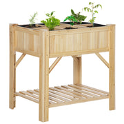 Outsunny Huerto Urbano de Madera 78,5x58x81 cm Mesa de Cultivo con 6 Compartimentos y Estante Inferior para Plantas Flores en Jardín Terraza Exterior Color Natural