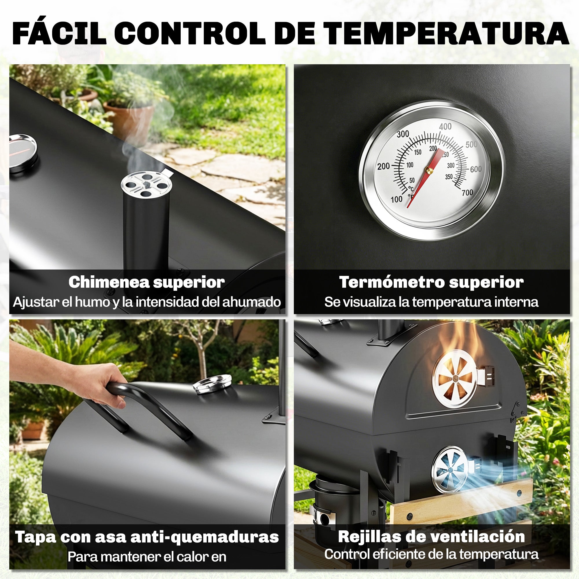 Outsunny Barbacoa de Carbón Portátil, Barbacoa Carbón Barril Móvil con Asador Eléctrico, Estantes Plegables, Rejilla de Calentamiento, Termómetro, Ventilaciones Ajustables, Recoge Cenizas, Ruedas, Asa