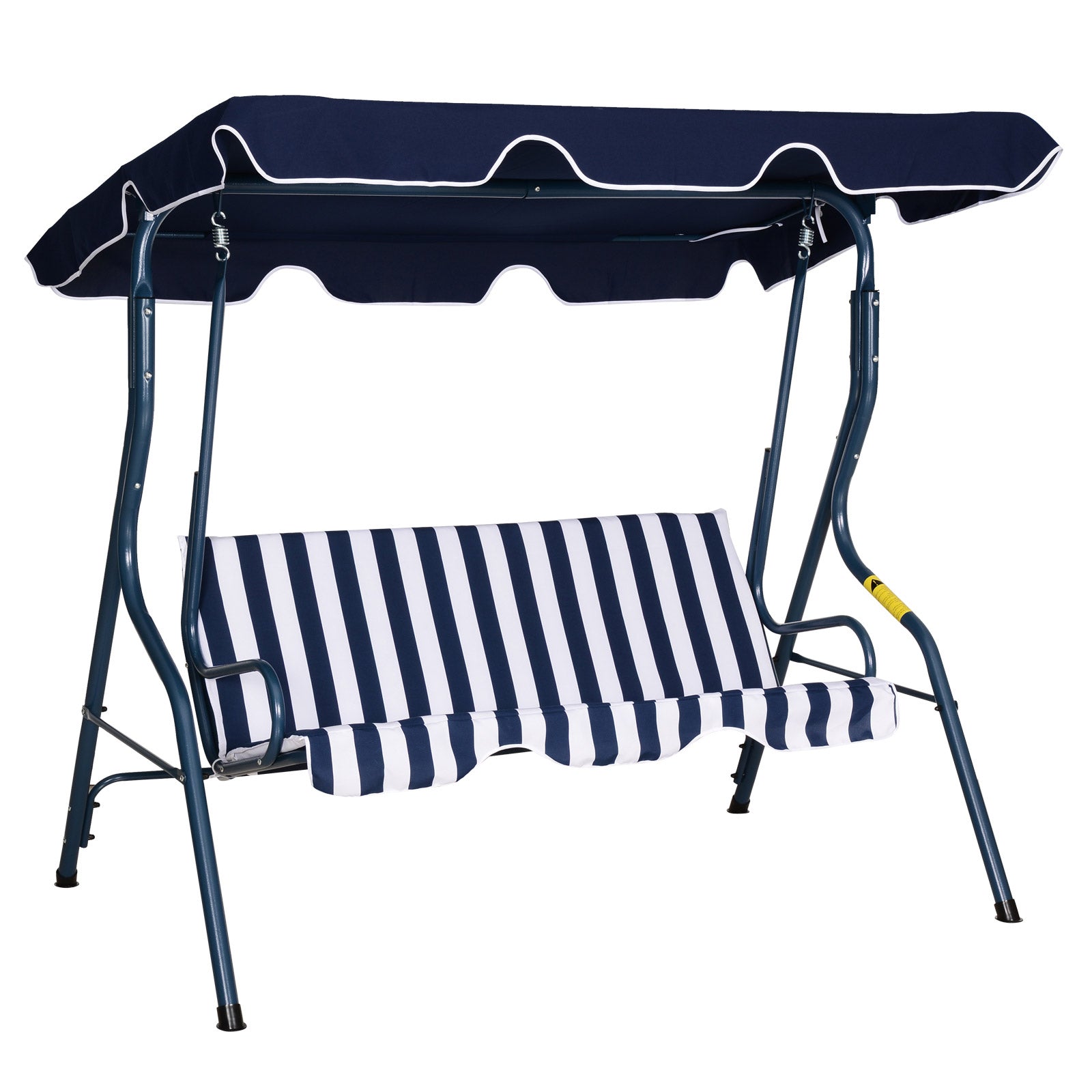 Outsunny Columpio Balancín de Jardín Exterior 2-3 Plazas para Familias de Metal con Cojín y Techo Ajustable para Balcón Terraza Carga 200 kg 170x110x153 cm Raya Azul