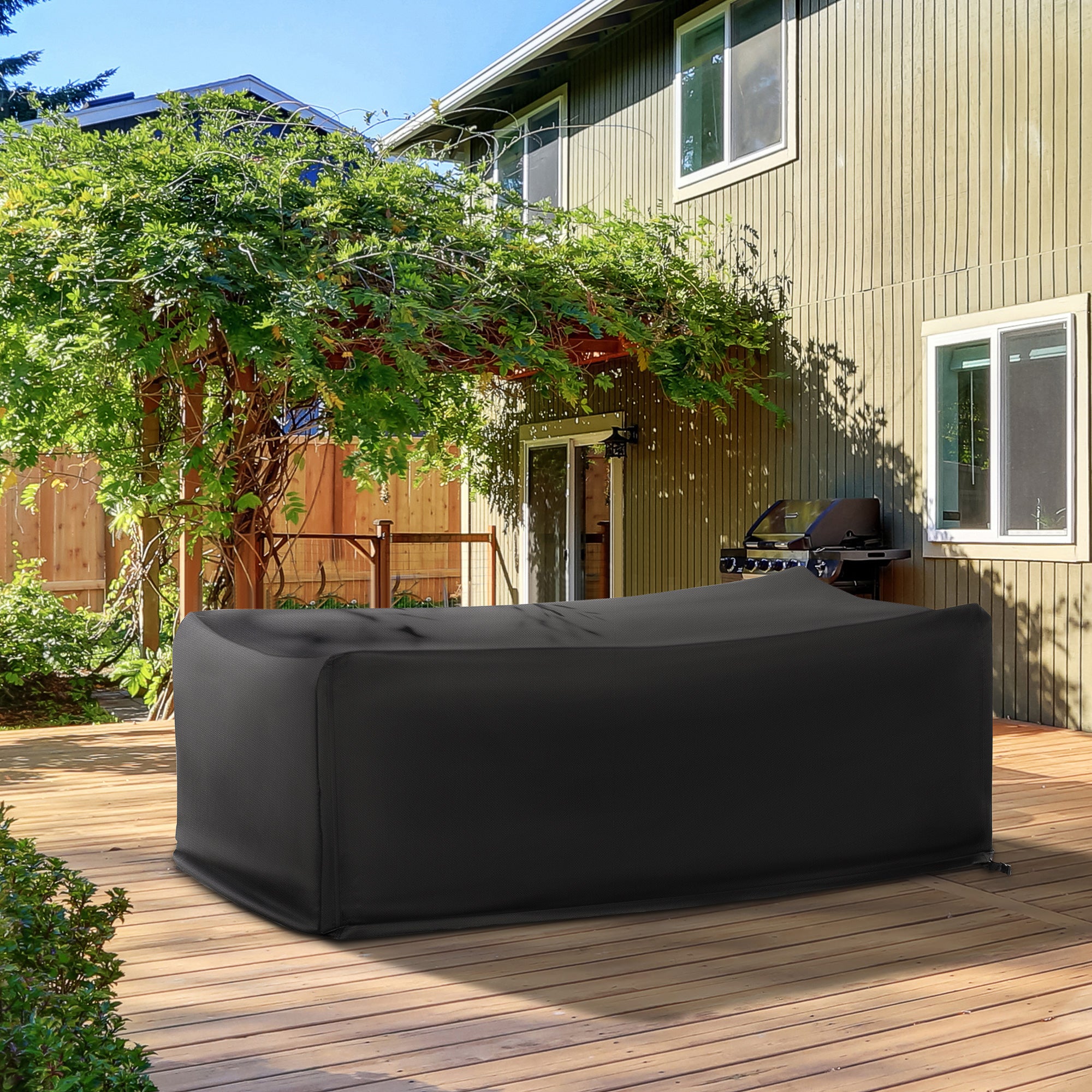 Outsunny Funda Protectora para Muebles de Jardín 154x94x66 cm Cubierta de Muebles de Mesas Exterior Tela Oxford 600D Impermeable con Hebillas para Patio Terraza Negro
