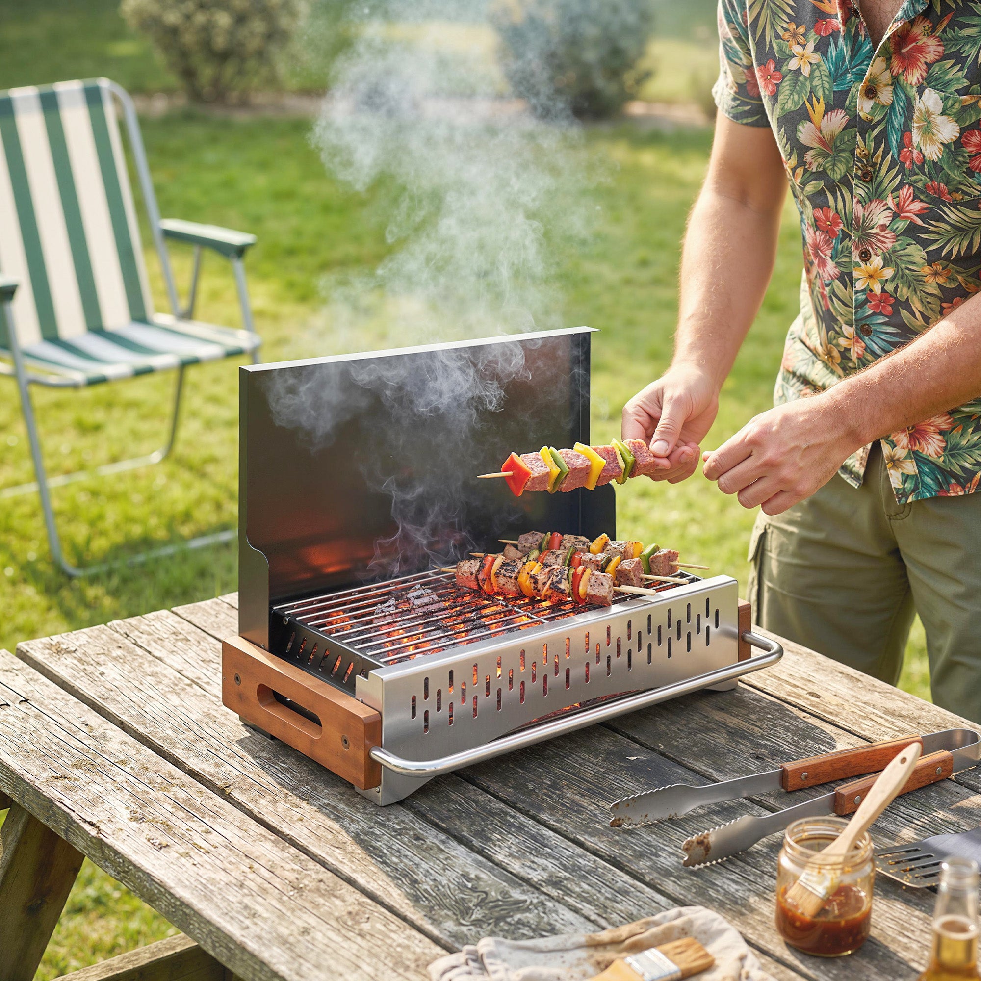 Outsunny Barbacoa de Carbón Plegable, Barbacoa Portátil, 50,5x34x33 cm, con Bandeja de Carbón Extraíble, para Camping, Picnic, Fiesta en Jardín, Negro