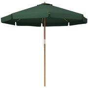 Outsunny Sombrilla Terraza Exterior Ø325 cm Sombrilla de Jardín con Sistema de Polea Techo Ventilado 8 Varillas de Bambú y Poste de Madera Parasol para Patio Terraza Verde