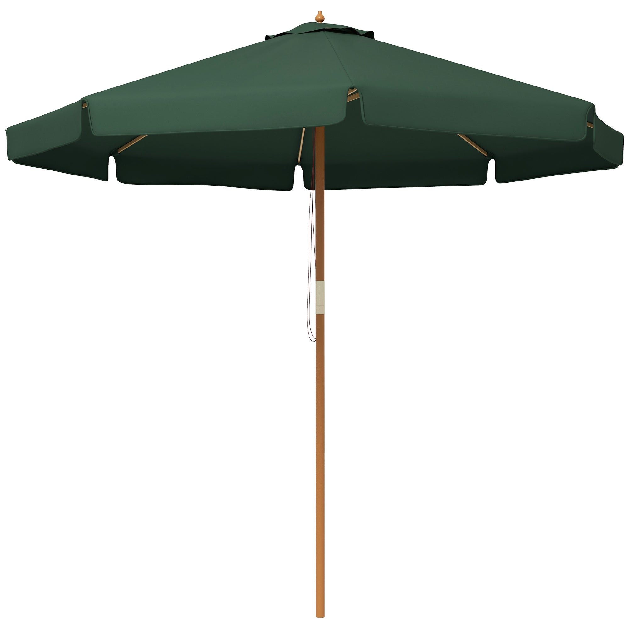 Outsunny Sombrilla Terraza Exterior Ø325 cm Sombrilla de Jardín con Sistema de Polea Techo Ventilado 8 Varillas de Bambú y Poste de Madera Parasol para Patio Terraza Verde