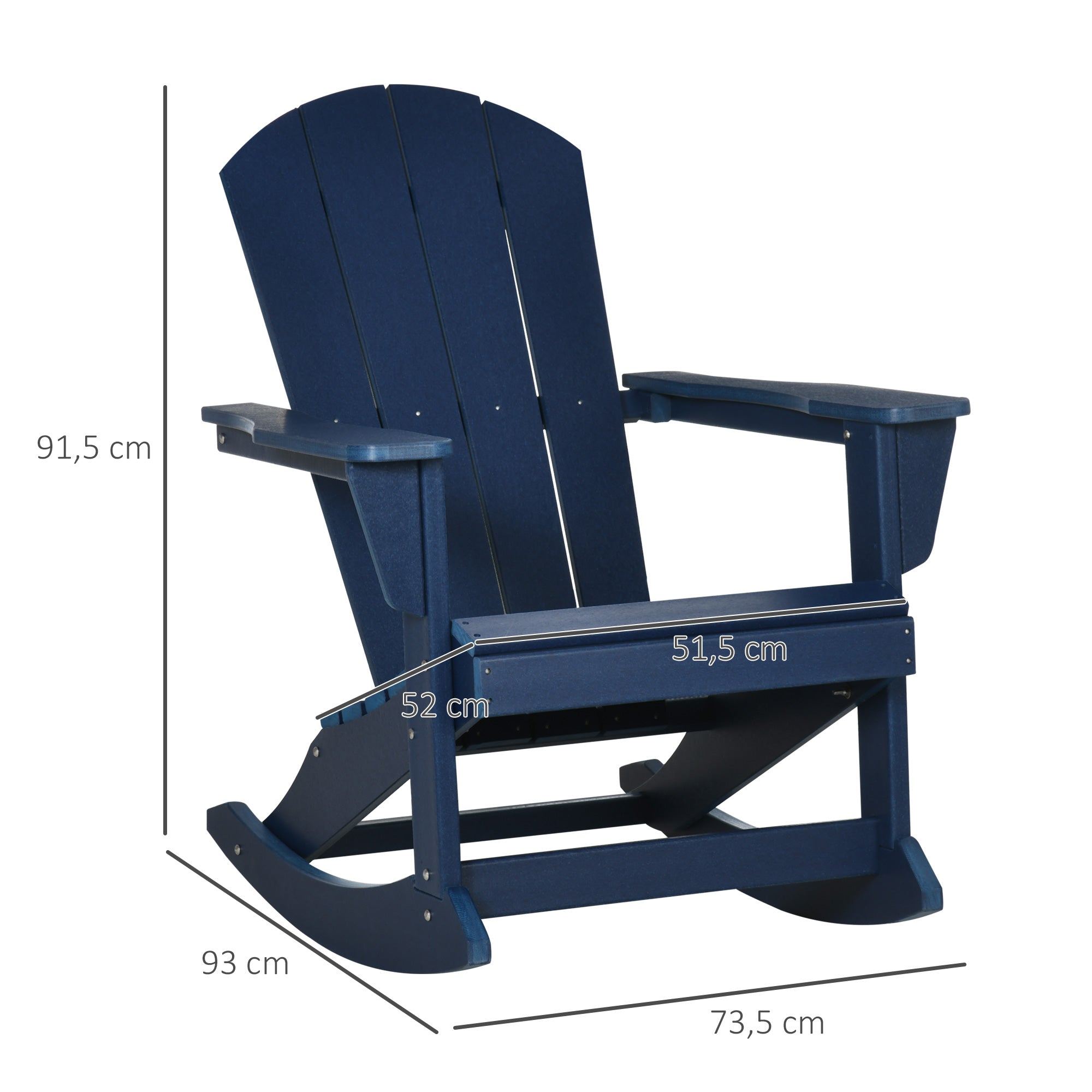 Outsunny Silla Mecedora de Jardín Mecedora para Exterior Estilo Adirondack de HDPE para Balcón Terraza Patio Carga 120 kg 73,5x93x91,5 cm Azul Oscuro