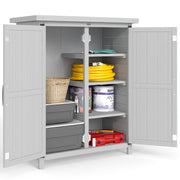 Outsunny Caseta de Jardín de Madera, 75x40x90 cm, Cobertizo Jardín Exterior, Armario para Almacenaje de Herramientas, con 4 Estantes, 2 Puertas y Techo de Acero Galvanizado, Gris