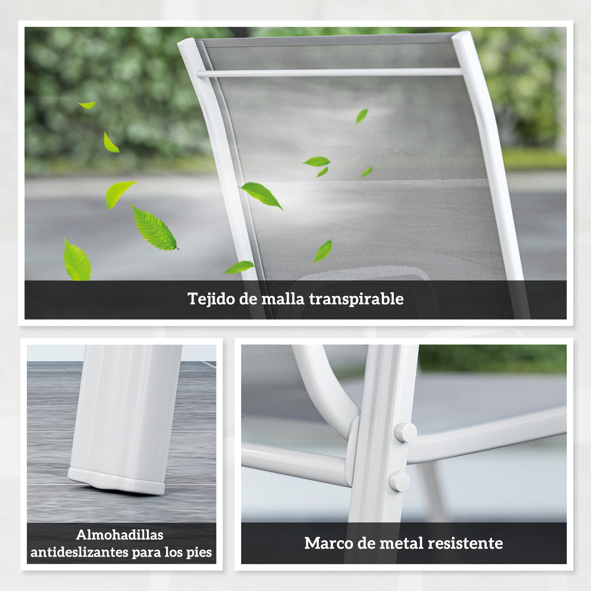 Outsunny Juego de 4 Sillas de Jardín Exterior Sillas Terraza Exterior Apilables Sillón de Comedor con Tela Transpirable Marco de Metal Reposabrazos y Respaldo 54x75,5x95 cm Gris Claro