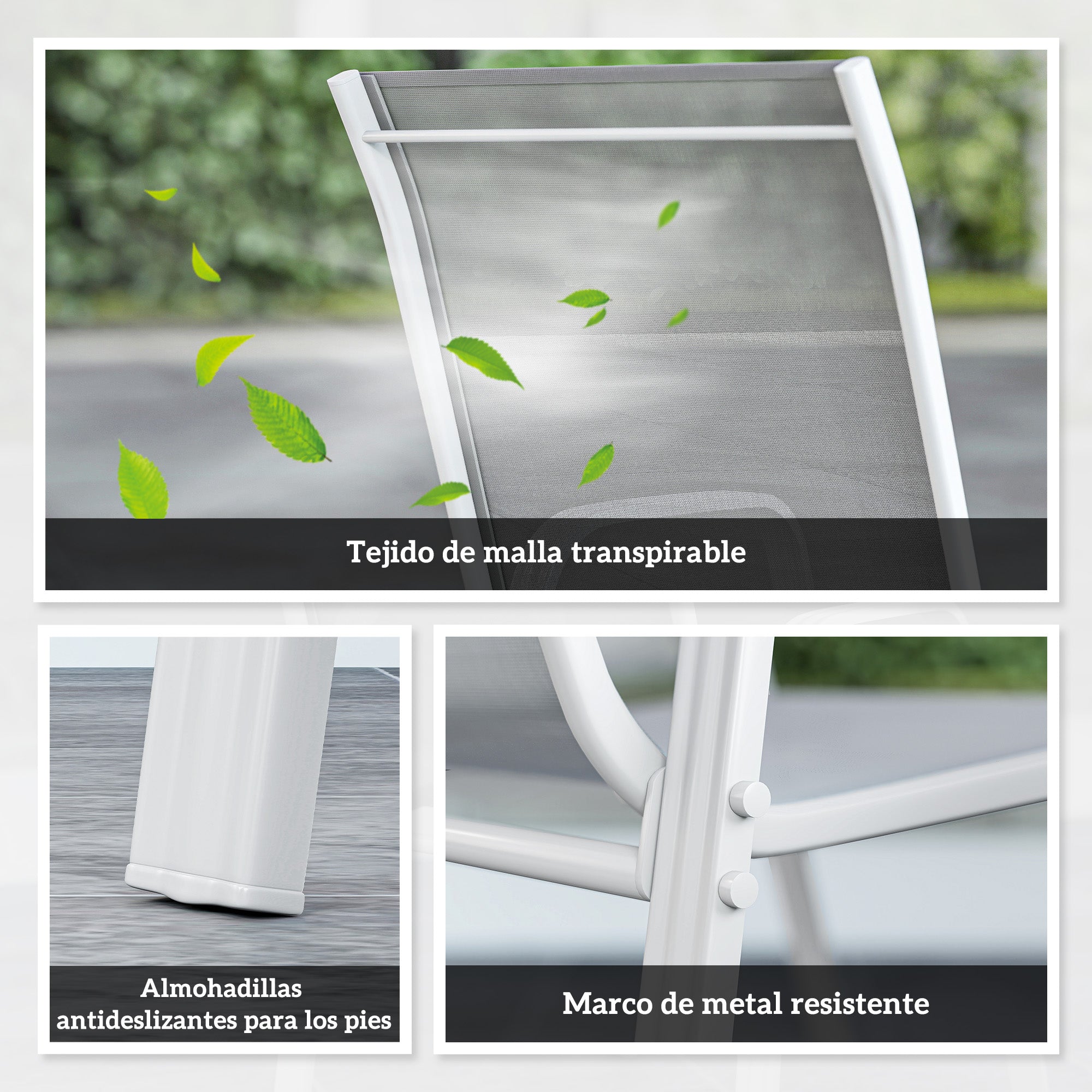 Outsunny Juego de 4 Sillas de Jardín Exterior Sillas Terraza Exterior Apilables Sillón de Comedor con Tela Transpirable Marco de Metal Reposabrazos y Respaldo 54x75,5x95 cm Gris Claro